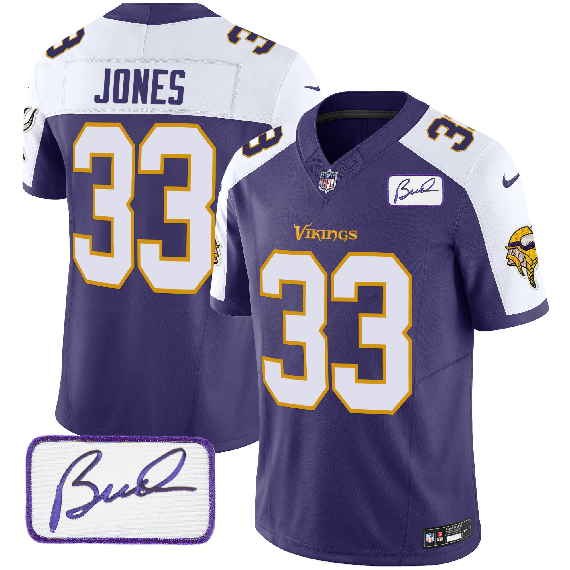 Aaron Jones Men's Minnesota Vikings Bud Grant Patch Classic Limited V6 Purple Alternate Jersey - All Stitched