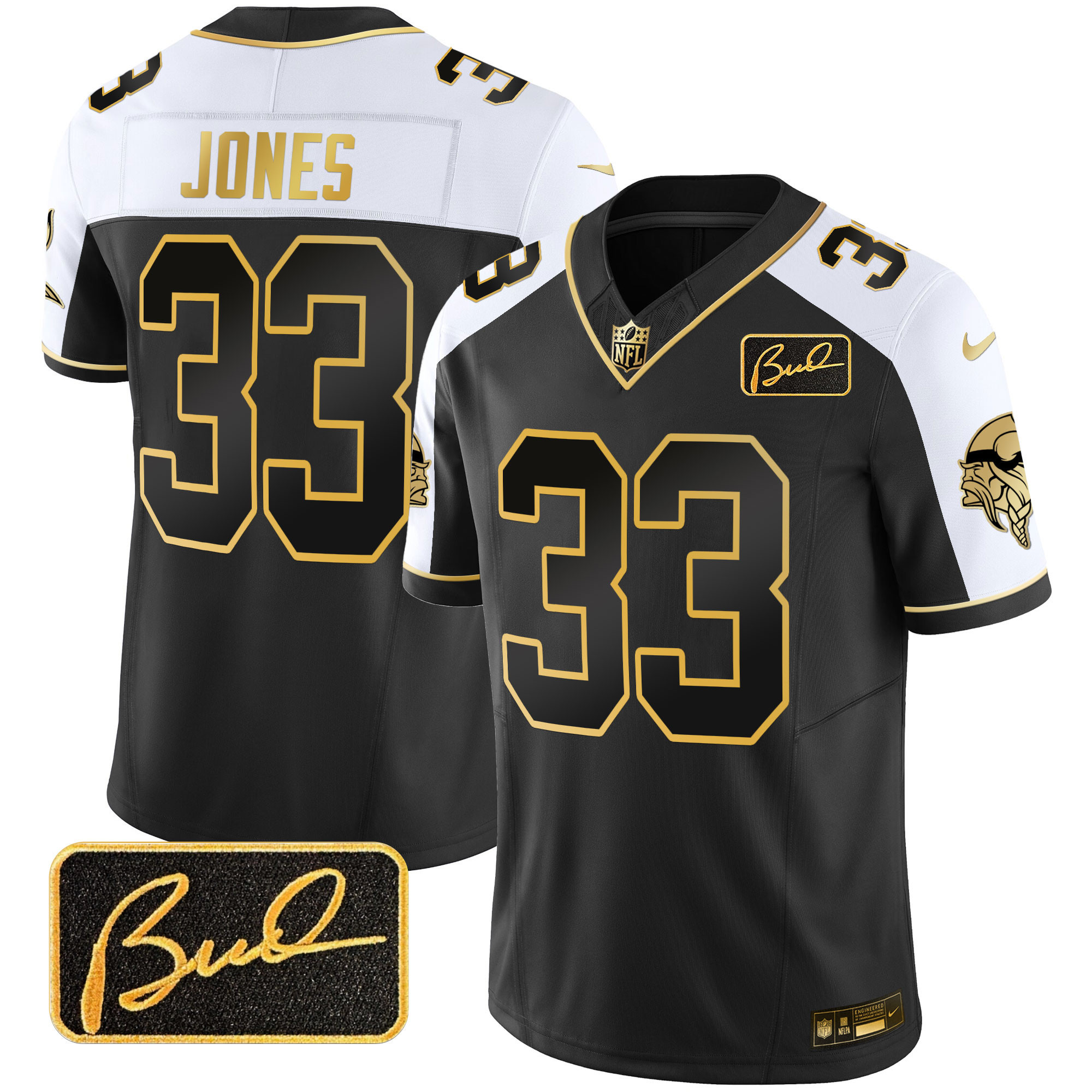 Aaron Jones Men's Minnesota Vikings Bud Grant Patch Gold Limited V2 Alternate Jersey - All Stitched