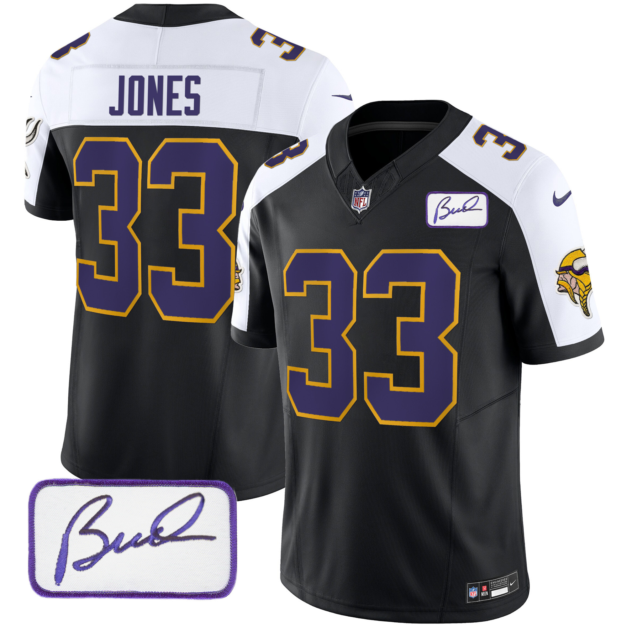Aaron Jones Minnesota Vikings Bud Grant Patch Classic Limited V3 Black Alternate Jersey - All Stitched