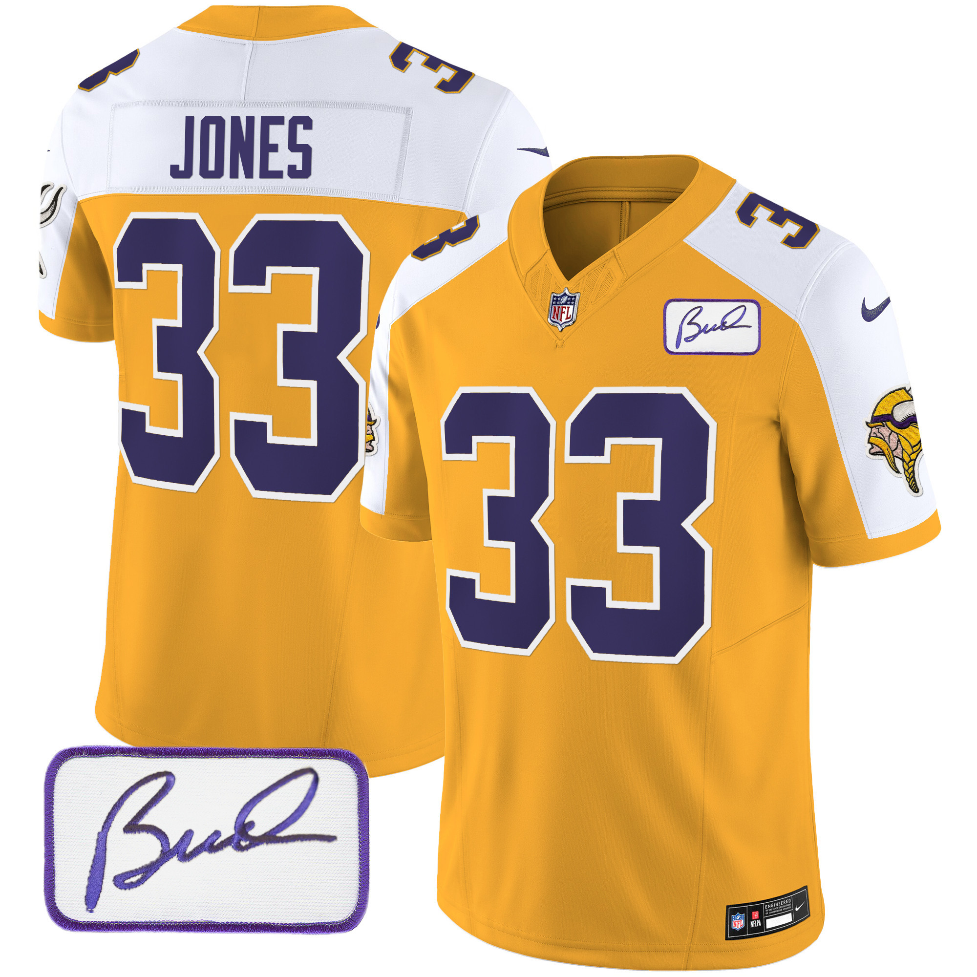 Aaron Jones Minnesota Vikings Bud Grant Patch Classic Limited V3 Gold Alternate Jersey - All Stitched