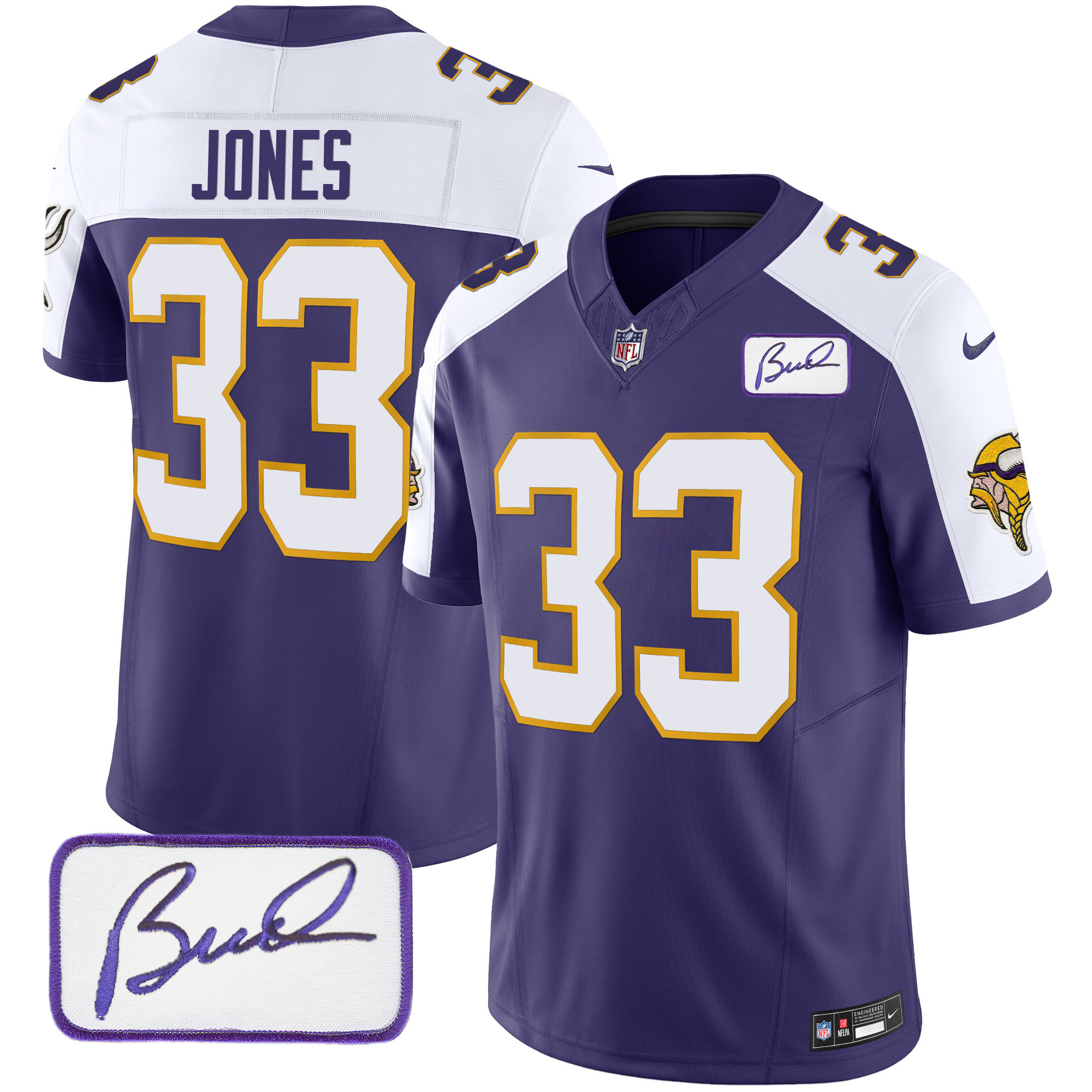 Aaron Jones Minnesota Vikings Bud Grant Patch Classic Limited V3 Purple Alternate Jersey - All Stitched