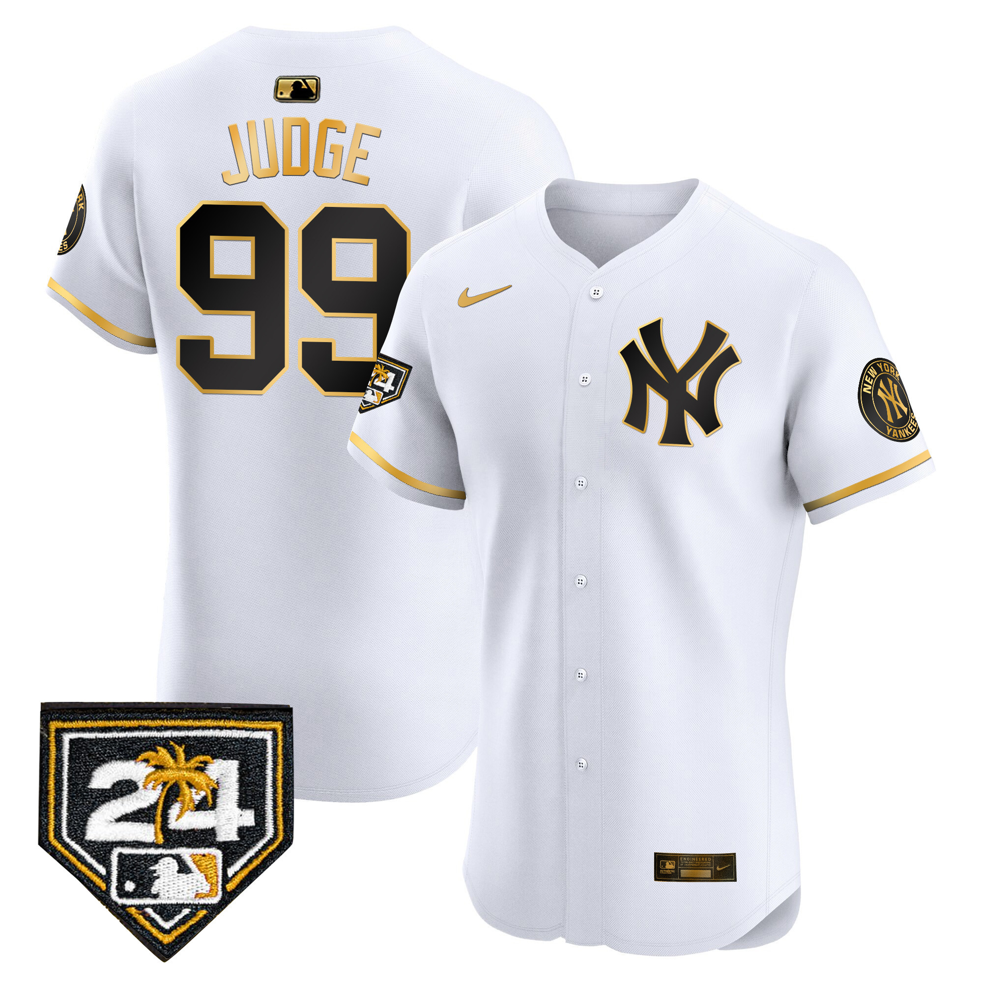 Aaron Judge Men's New York Yankees 2024 Spring Training Patch Vapor Premier Elite V2 White Gold Jersey - All Stitched