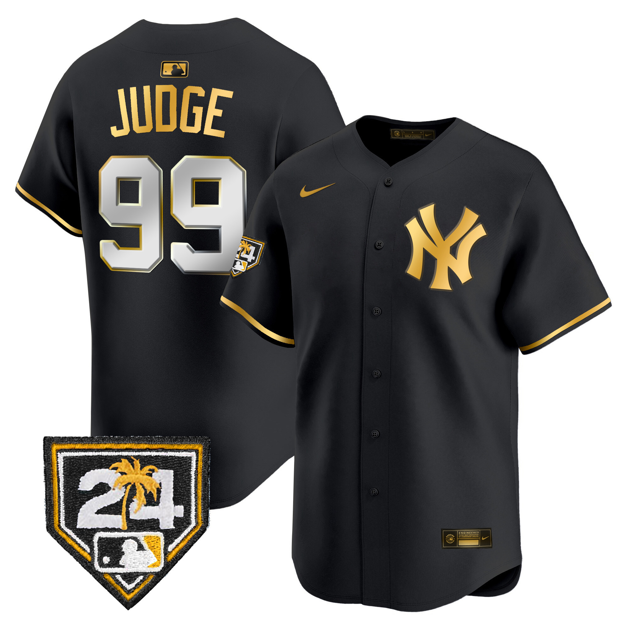 Aaron Judge Men's New York Yankees 2024 Spring Training Patch Vapor Premier Limited Black Gold Jersey - All Stitched
