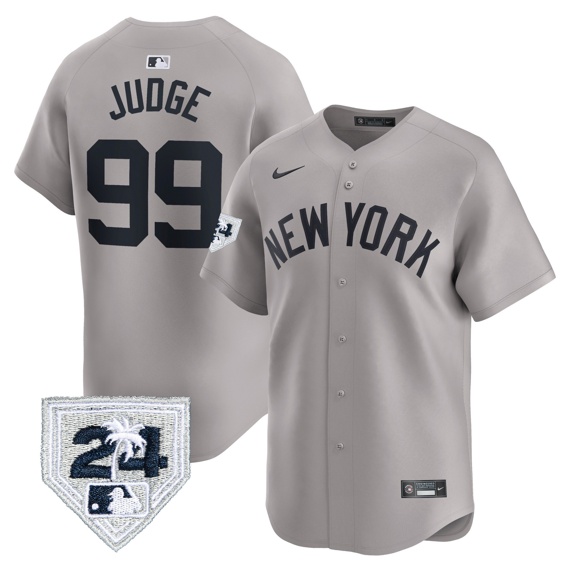 Aaron Judge Men's New York Yankees 2024 Spring Training Patch Vapor Premier Limited Gray Jersey - All Stitched