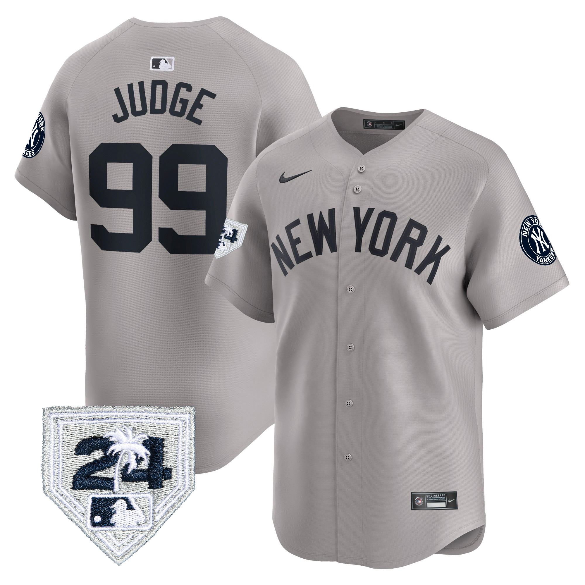 Aaron Judge Men's New York Yankees 2024 Spring Training Patch Vapor Premier Limited V2 Gray Jersey - All Stitched