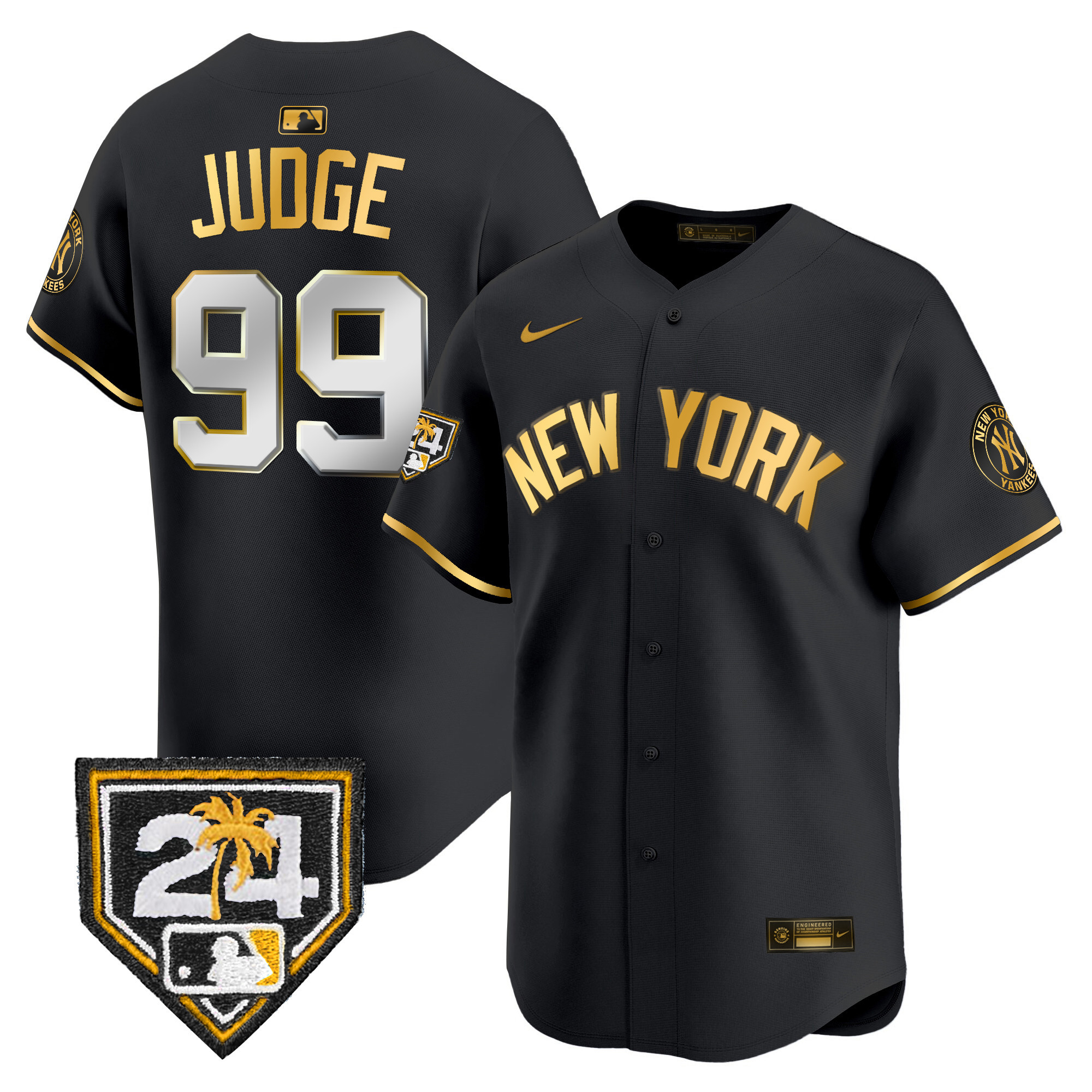 Aaron Judge Men's New York Yankees 2024 Spring Training Patch Vapor Premier Limited V3 Black Gold Jersey - All Stitched