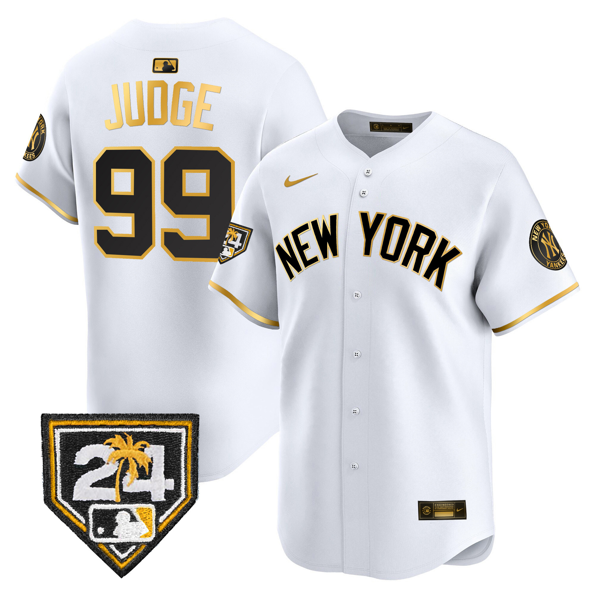 Aaron Judge Men's New York Yankees 2024 Spring Training Patch Vapor Premier Limited V3 White Gold Jersey - All Stitched