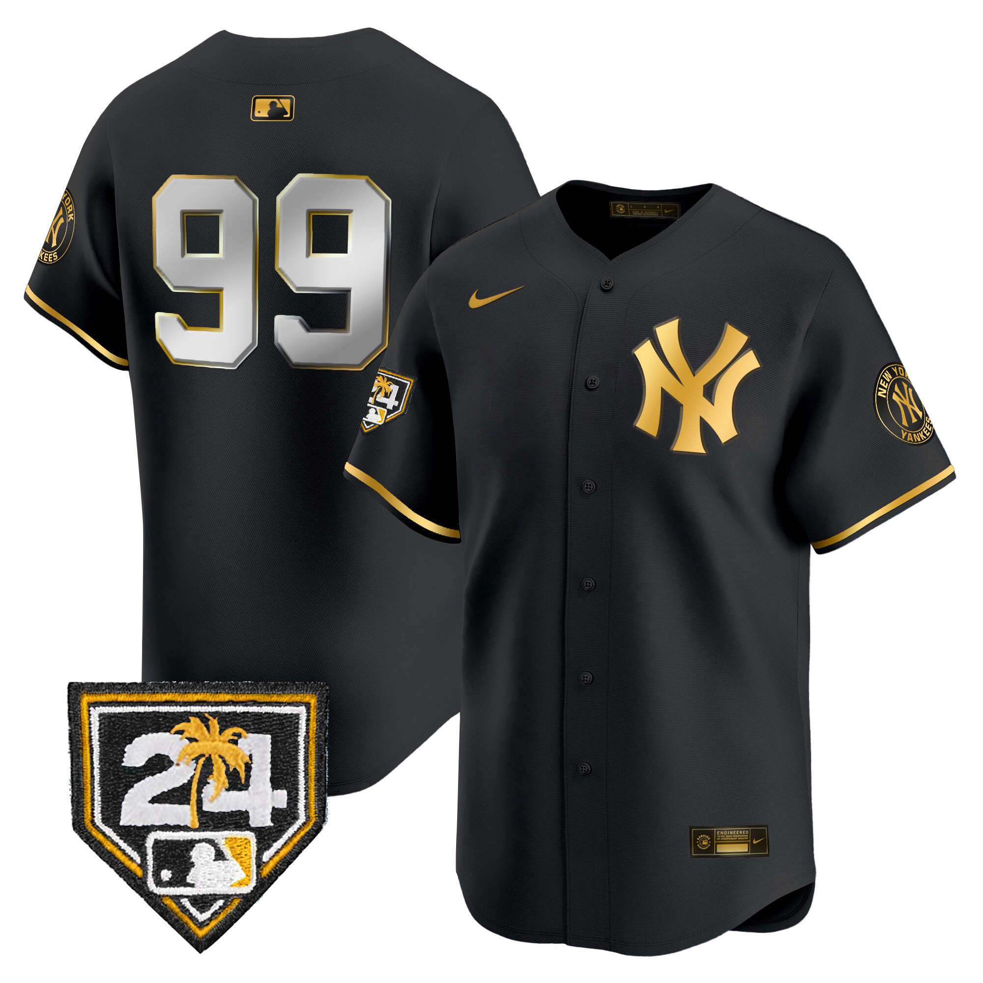 Aaron Judge Men's New York Yankees 2024 Spring Training Patch Vapor Premier Limited V4 Black Gold Jersey - All Stitched