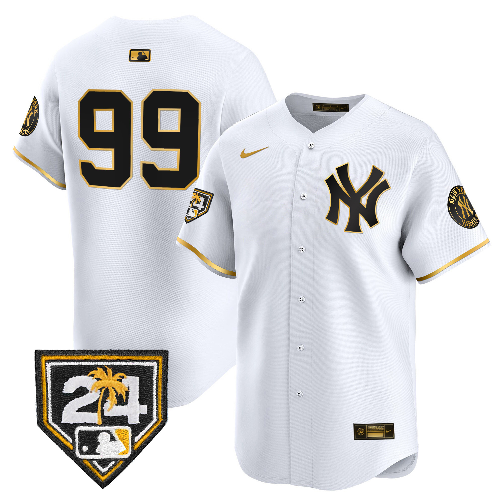 Aaron Judge Men's New York Yankees 2024 Spring Training Patch Vapor Premier Limited V4 White Gold Jersey - All Stitched