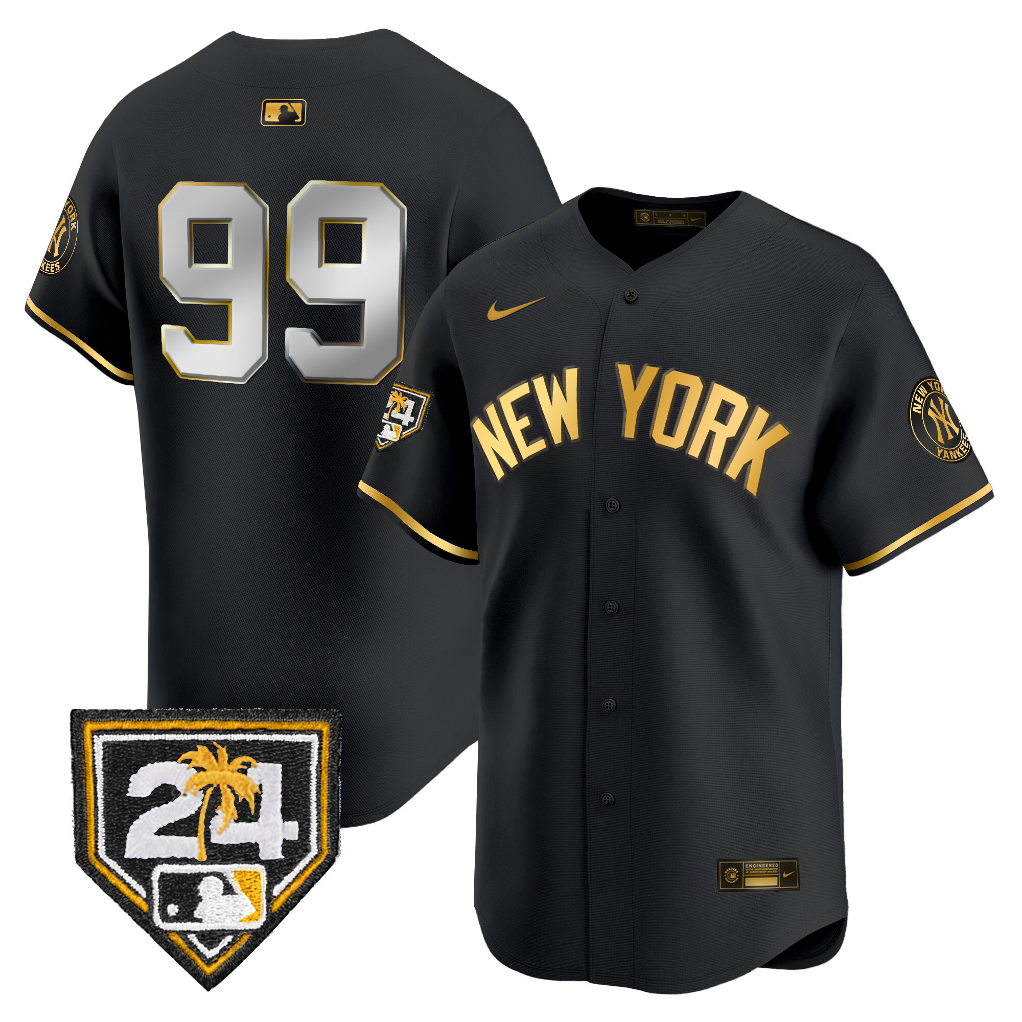 Aaron Judge Men's New York Yankees 2024 Spring Training Patch Vapor Premier Limited V5 Black Gold Jersey - All Stitched