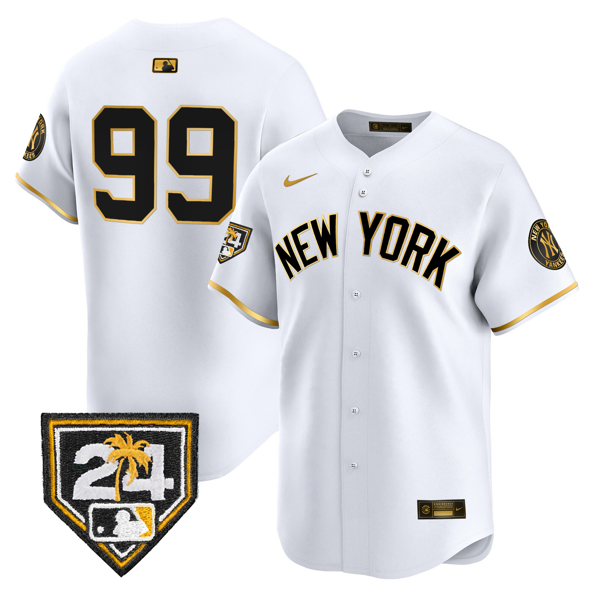 Aaron Judge Men's New York Yankees 2024 Spring Training Patch Vapor Premier Limited V5 White Gold Jersey - All Stitched