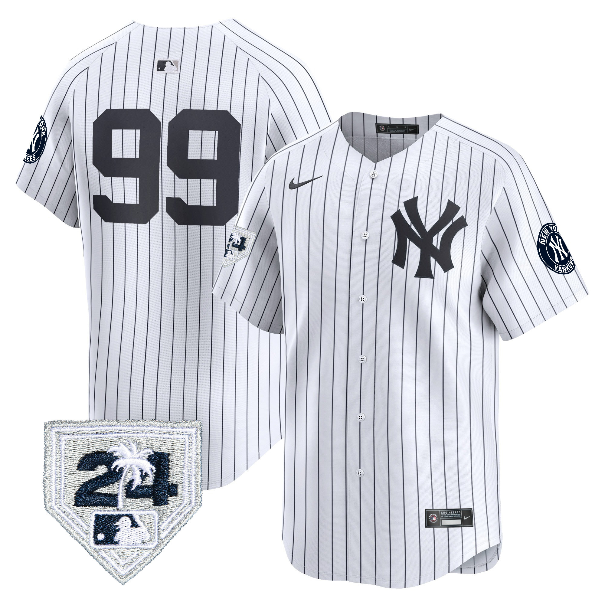 Aaron Judge Men's New York Yankees 2024 Spring Training Patch Vapor Premier Limited V5 White Jersey - All Stitched