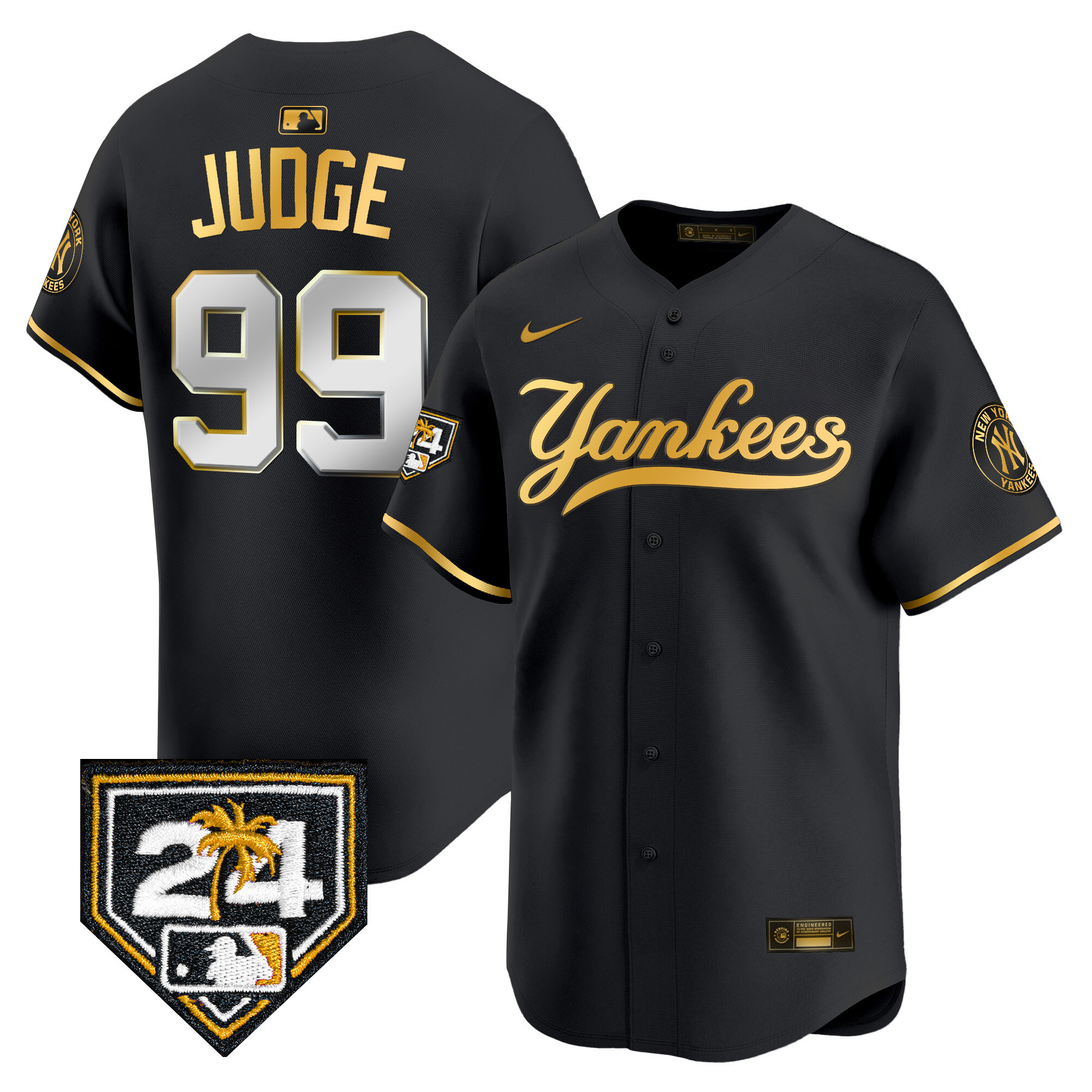 Aaron Judge Men's New York Yankees 2024 Spring Training Patch Vapor Premier Limited V6 Black Gold Jersey - All Stitched