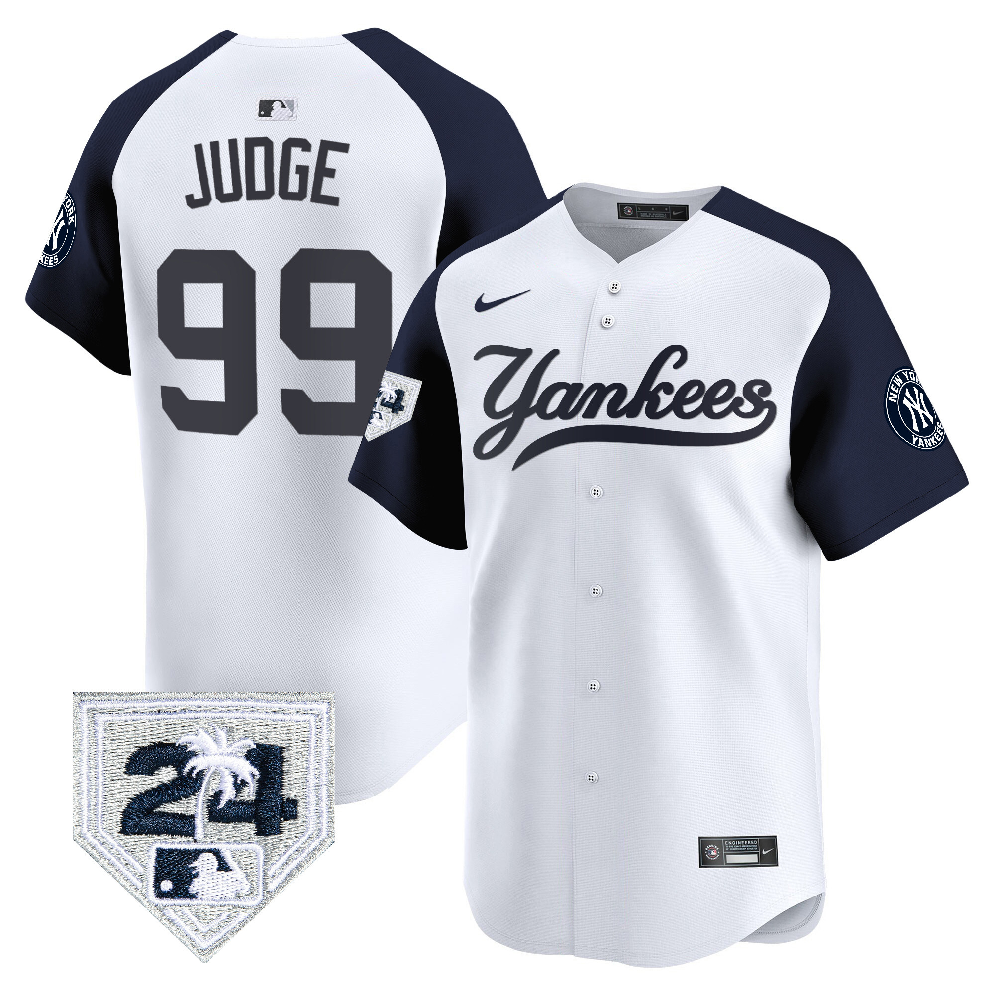 Aaron Judge Men's New York Yankees 2024 Spring Training Patch Vapor Premier Limited V6 White Alternate Jersey - All Stitched