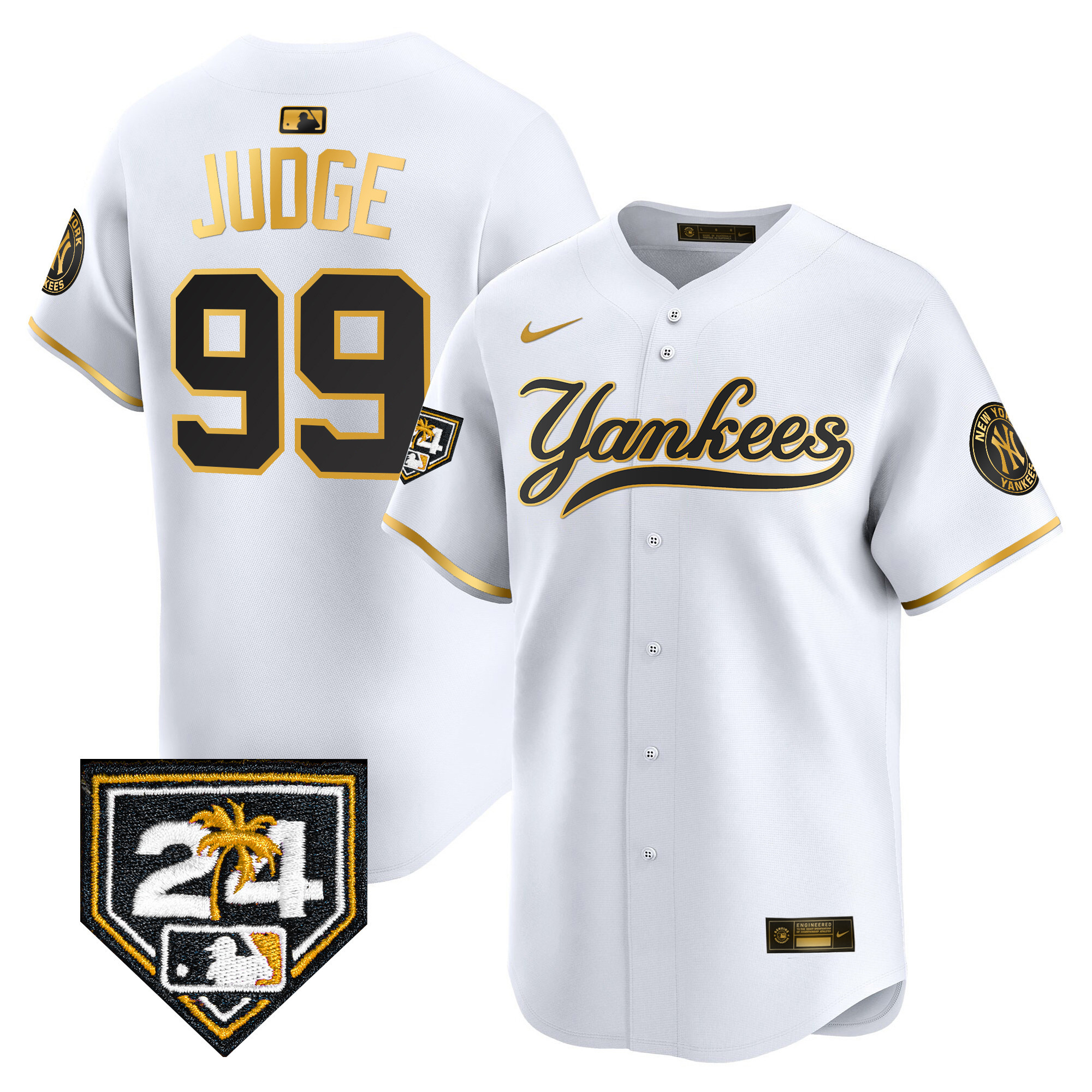 Aaron Judge Men's New York Yankees 2024 Spring Training Patch Vapor Premier Limited V6 White Gold Jersey - All Stitched