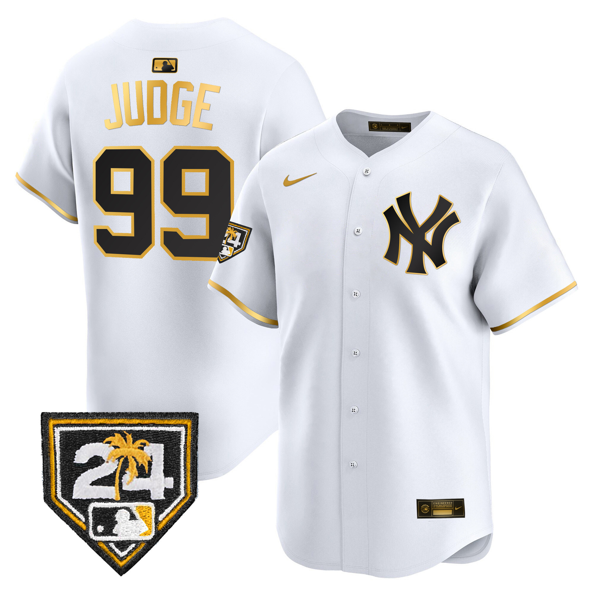Aaron Judge Men's New York Yankees 2024 Spring Training Patch Vapor Premier Limited White Gold Jersey - All Stitched