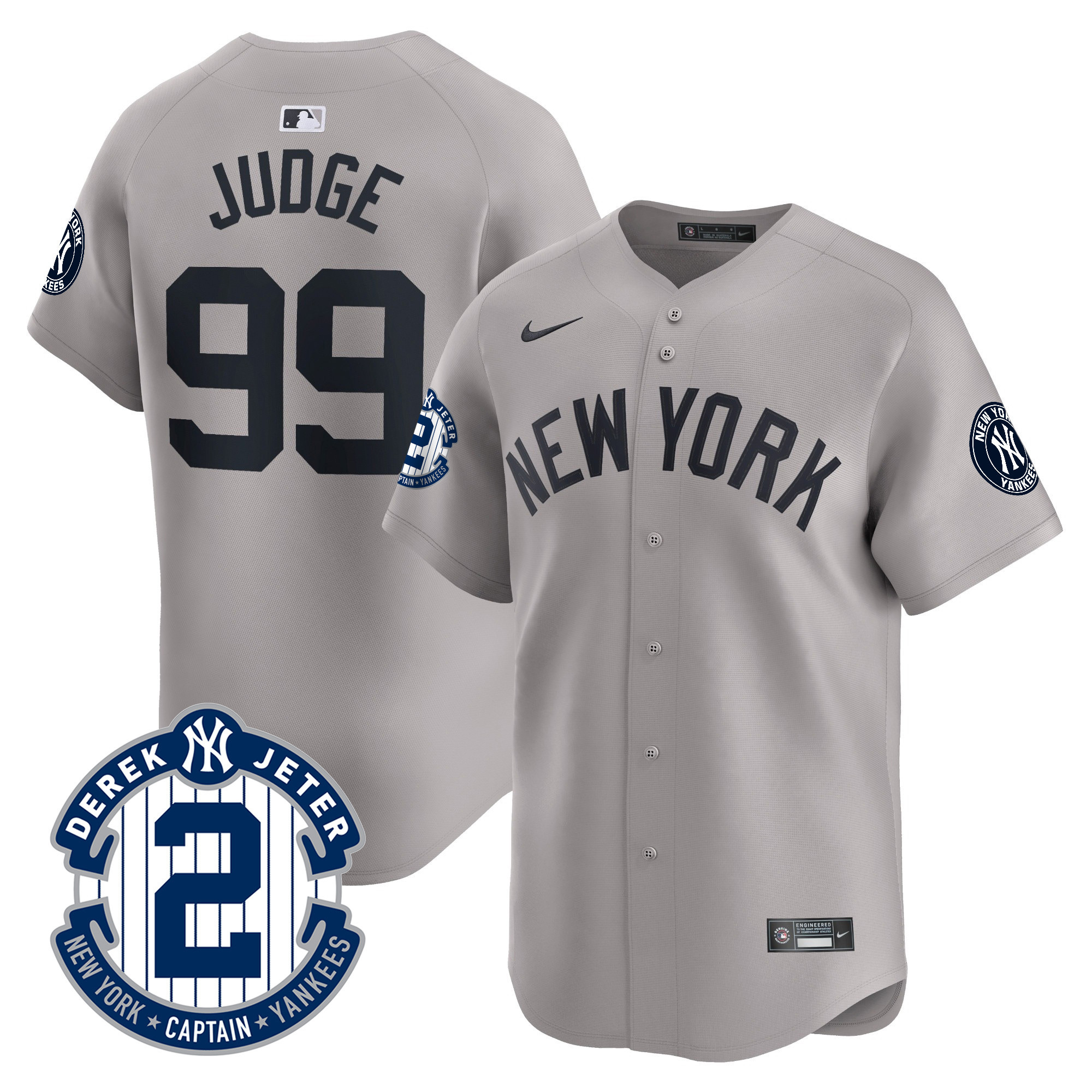 Aaron Judge Men's New York Yankees Derek Jeter Patch Vapor Premier Limited Gray Jersey - All Stitched