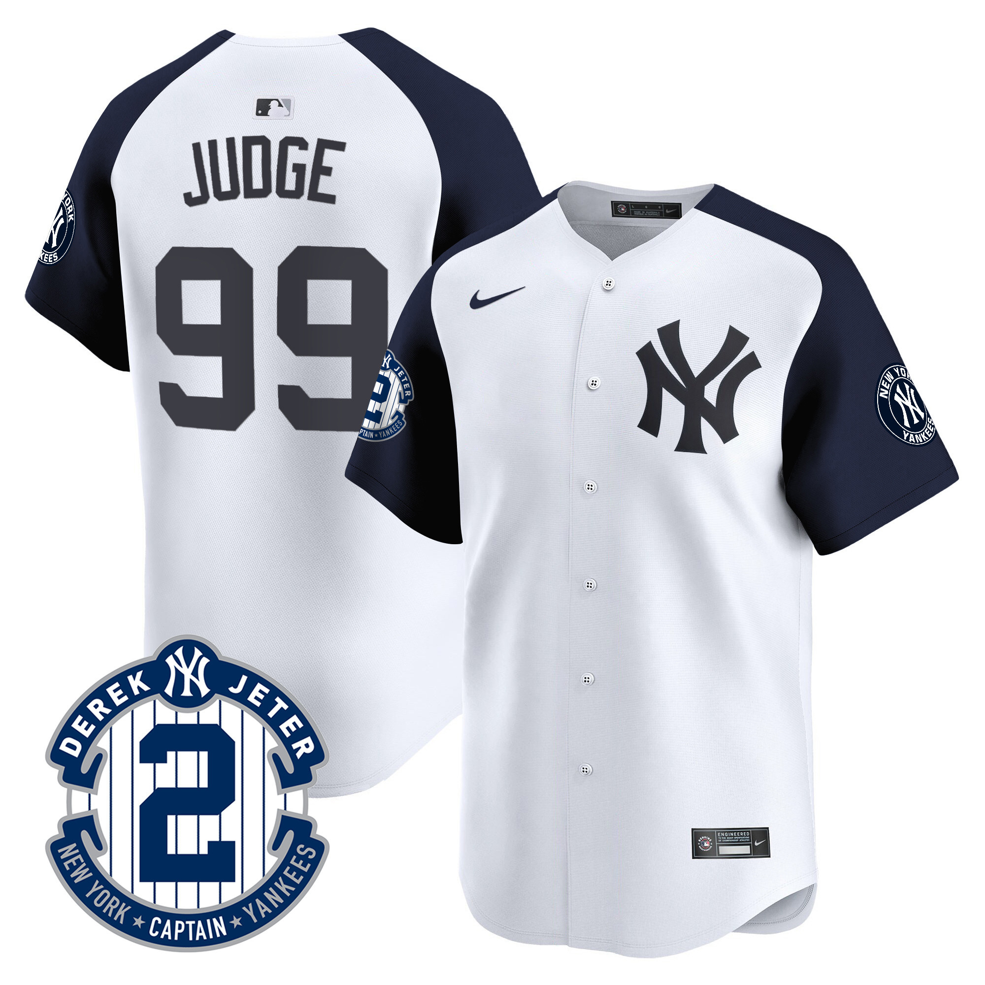 Aaron Judge Men's New York Yankees Derek Jeter Patch Vapor Premier Limited White Alternate Jersey - All Stitched