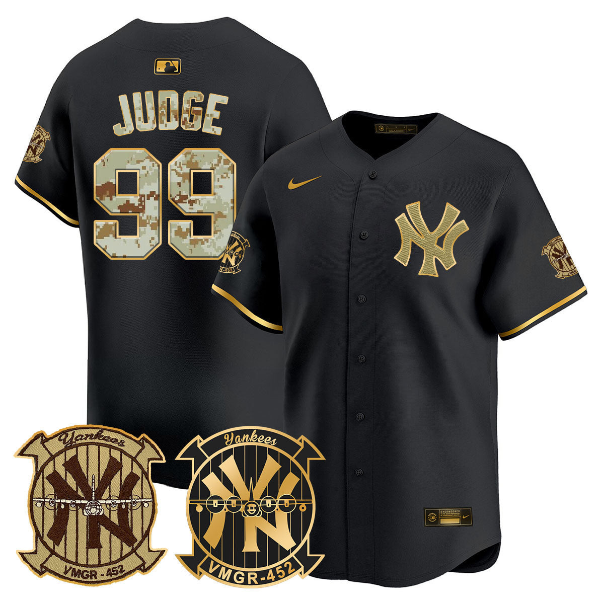 Aaron Judge Men's New York Yankees Desert USMC Alternate Vapor Premier Limited Black Gold Jersey - All Stitched