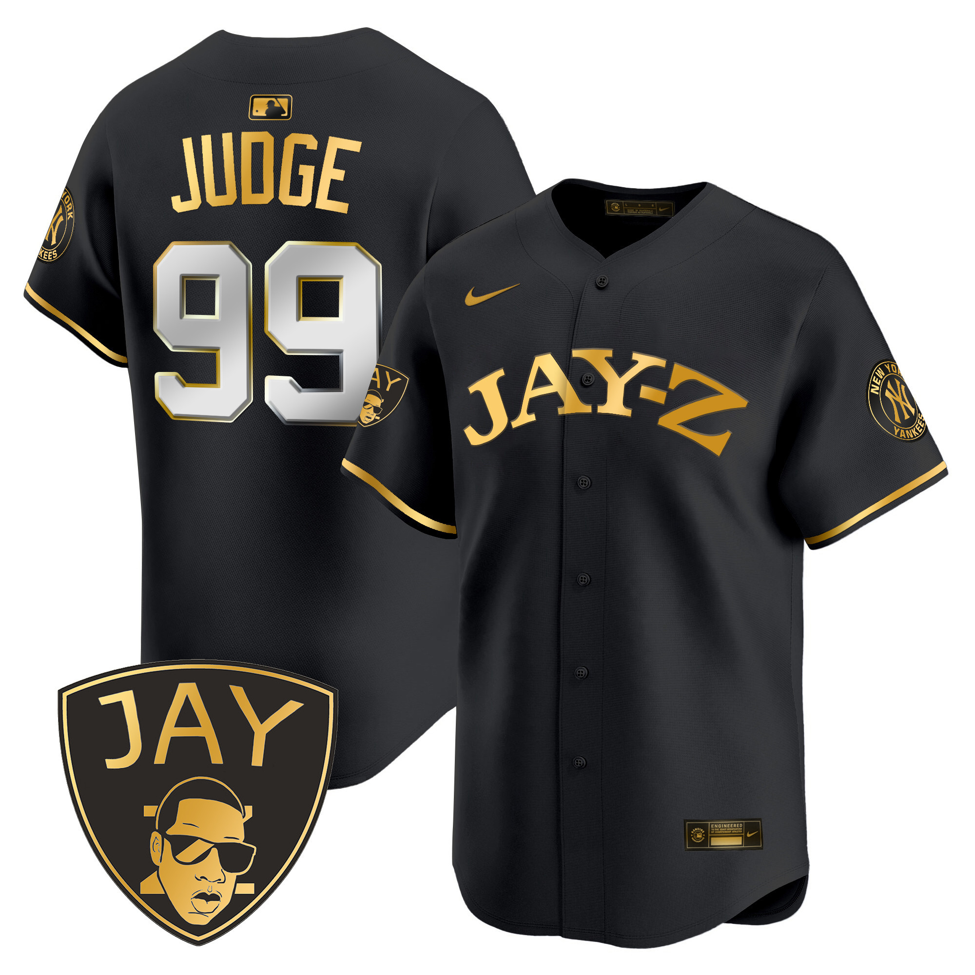 Aaron Judge Men's New York Yankees Jay-Z Vapor Premier Limited Black Gold Jersey - All Stitched