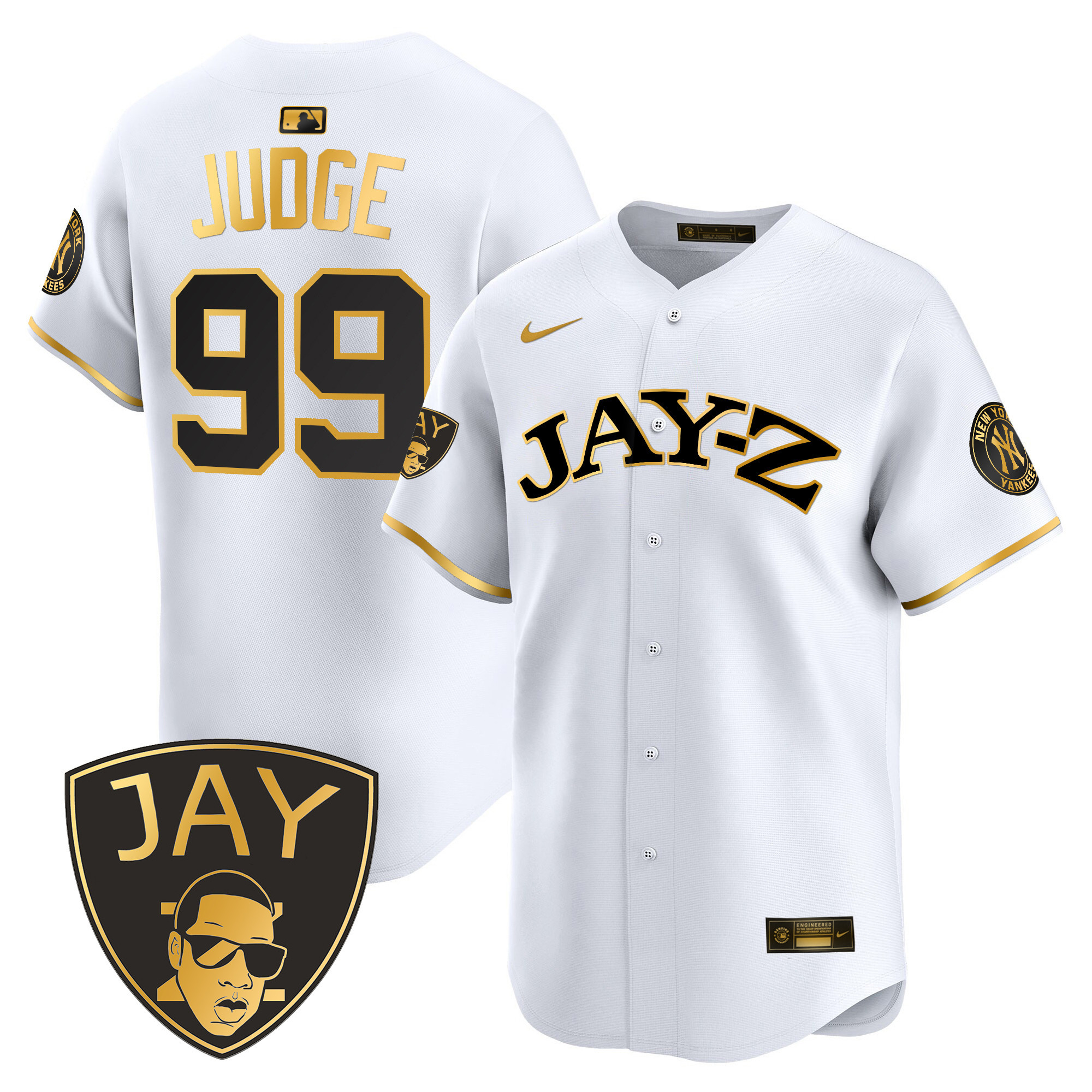 Aaron Judge Men's New York Yankees Jay-Z Vapor Premier Limited White Gold Jersey - All Stitched