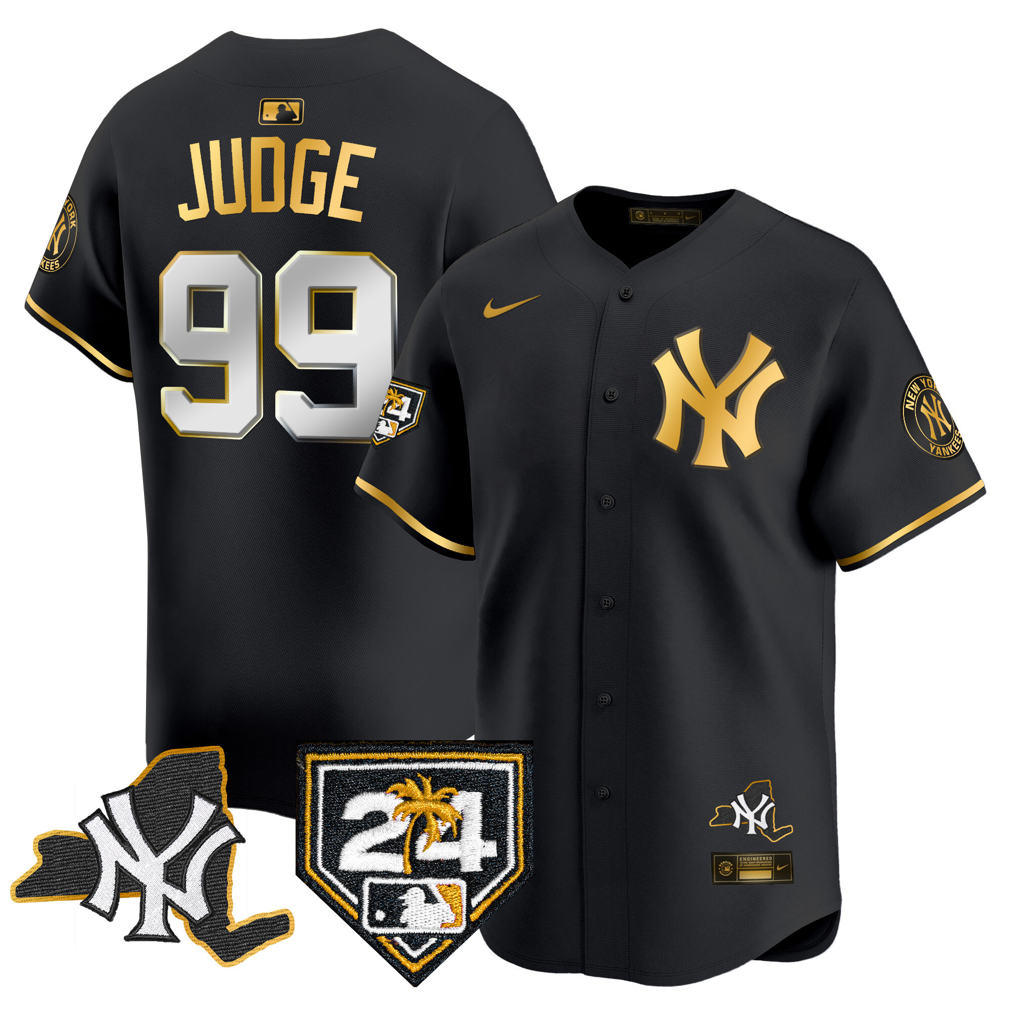 Aaron Judge Men's New York Yankees Vapor Premier Limited - New York Patch Black Gold Jersey - All Stitched