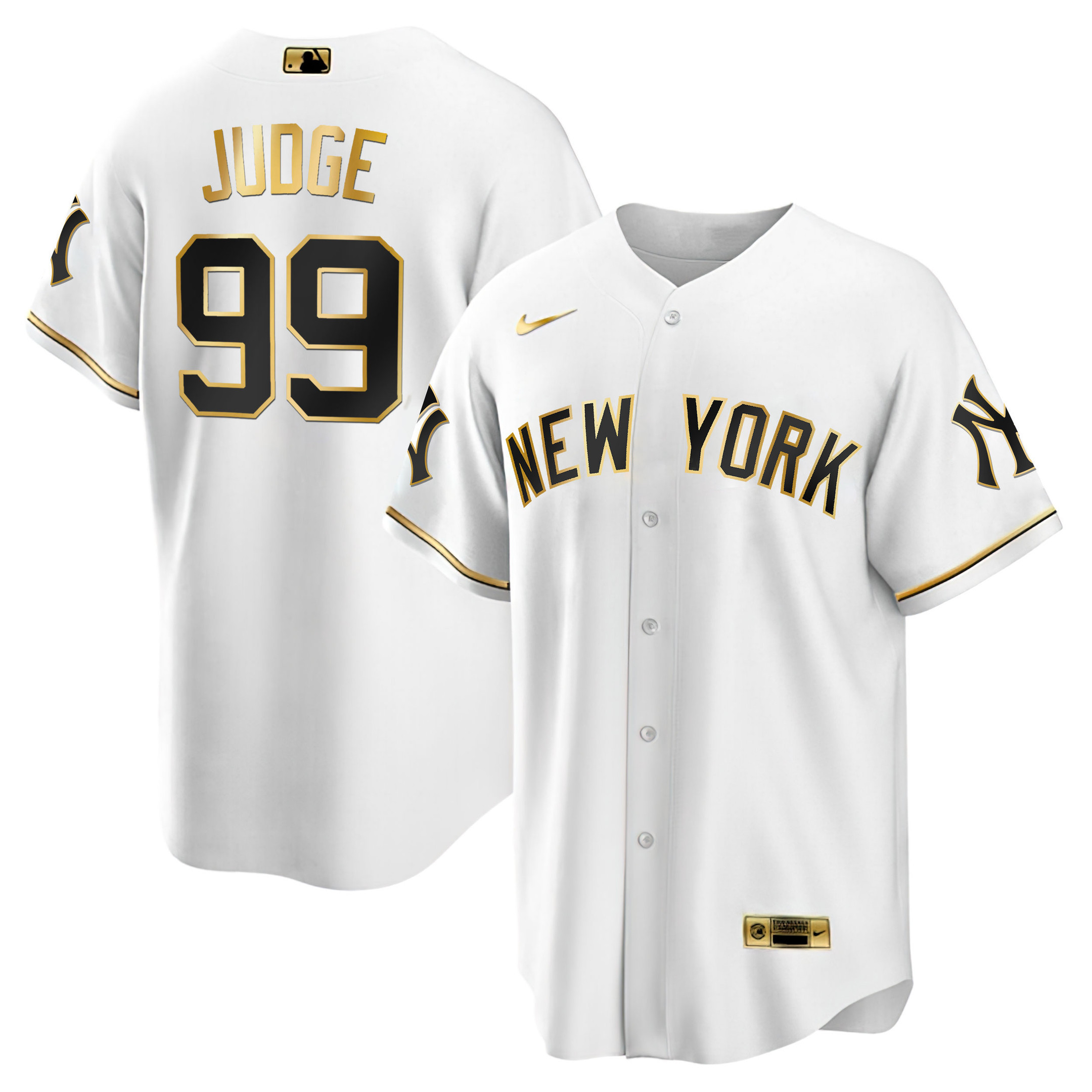 Aaron Judge Men's New York Yankees White Gold & Black Gold Cool White Jersey - All Stitched