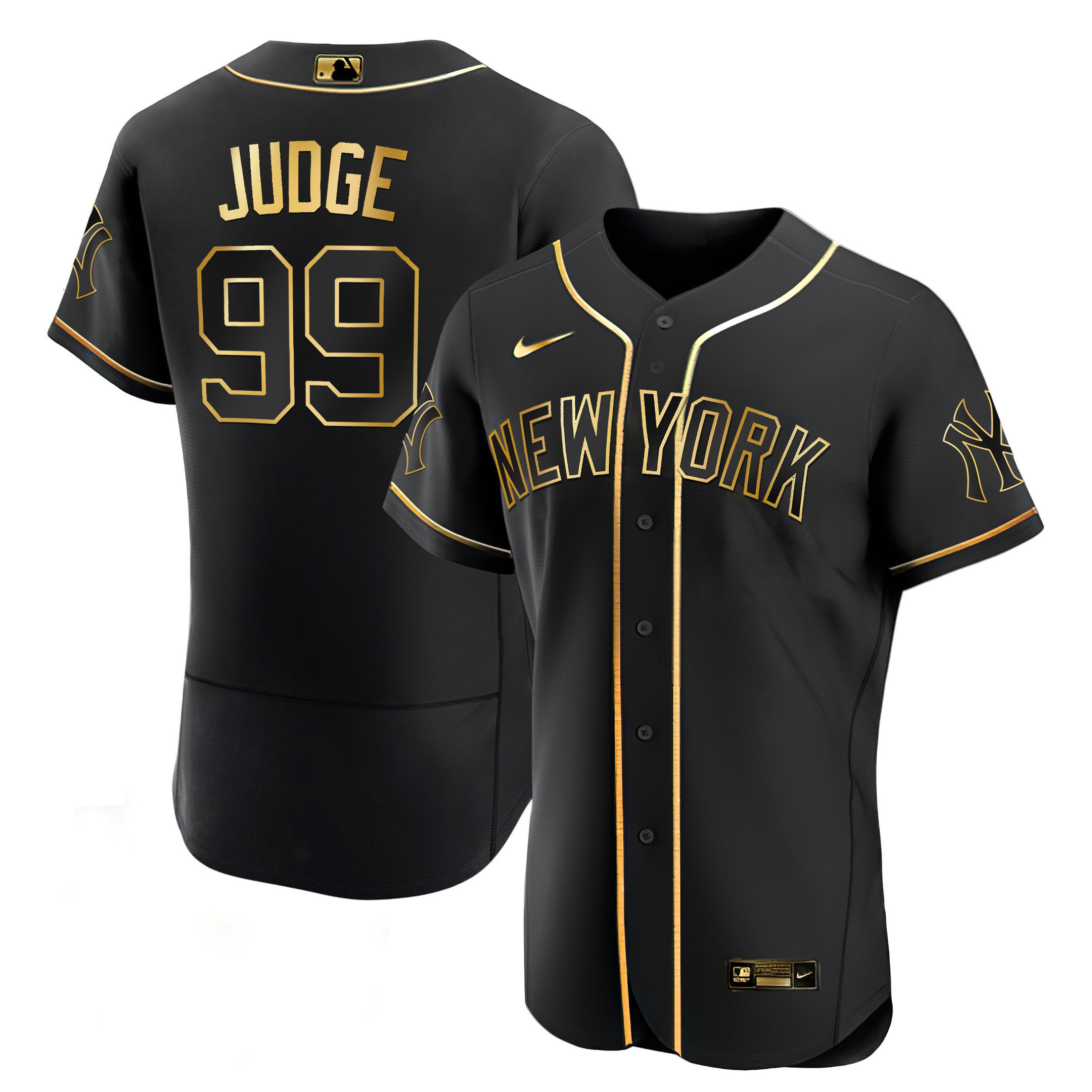 Aaron Judge Men's New York Yankees White Gold & Black Gold Flex Black Jersey - All Stitched