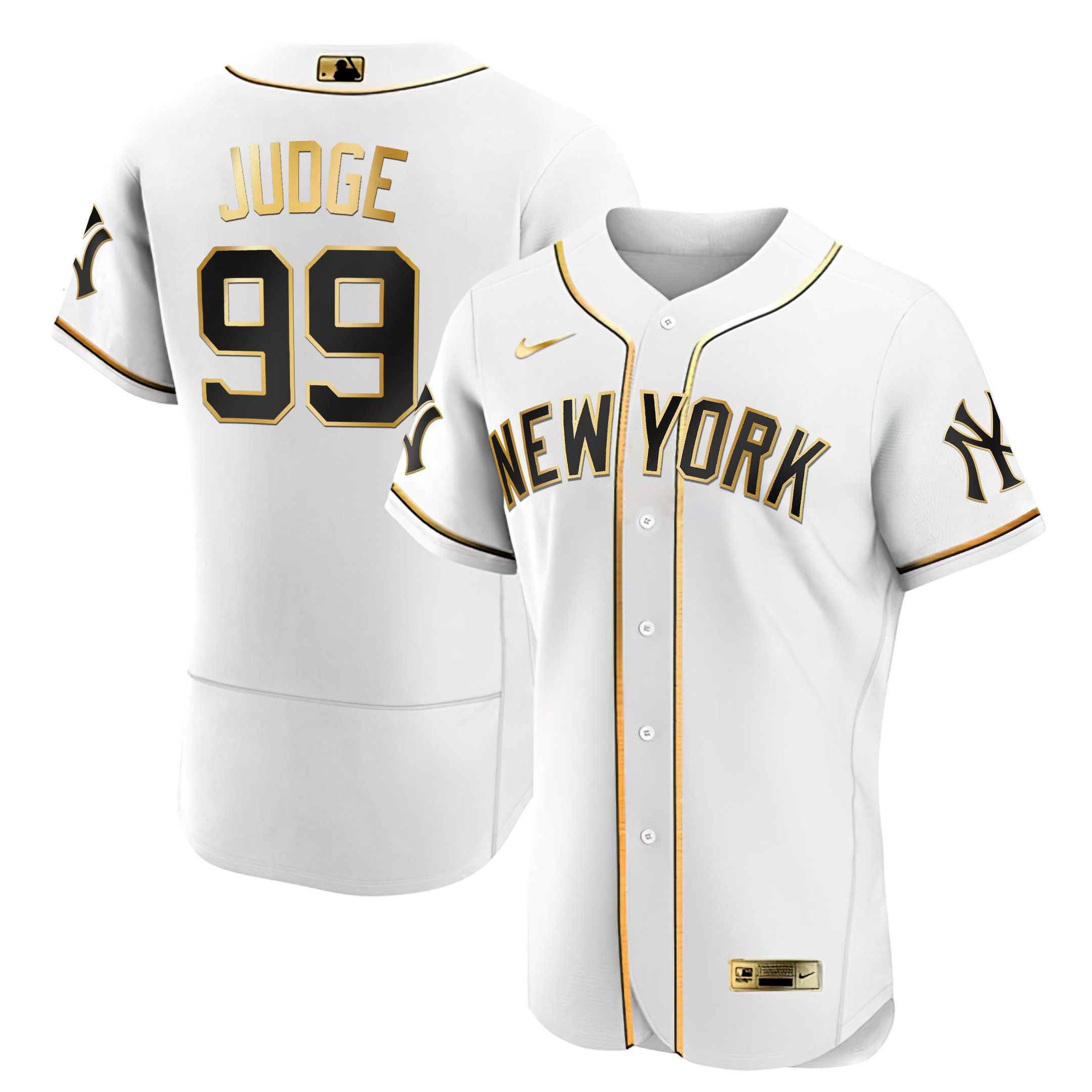 Aaron Judge Men's New York Yankees White Gold & Black Gold Flex White Jersey - All Stitched