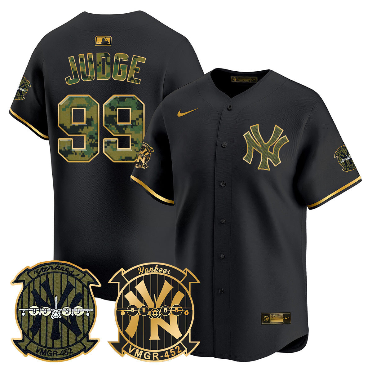 Aaron Judge Men's New York Yankees Woodland USMC Alternate Vapor Premier Limited Black Gold Jersey - All Stitched