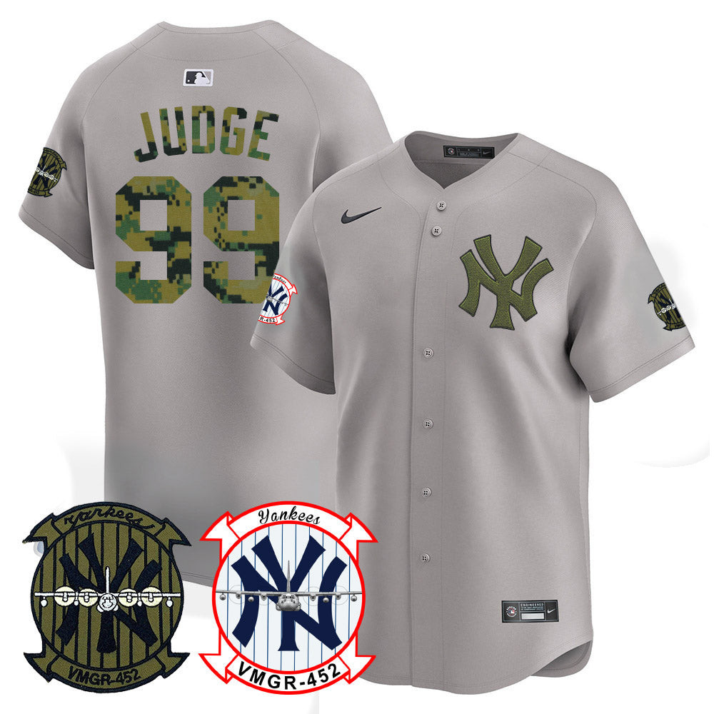 Aaron Judge Men's New York Yankees Woodland USMC Alternate Vapor Premier Limited Gray Jersey - All Stitched