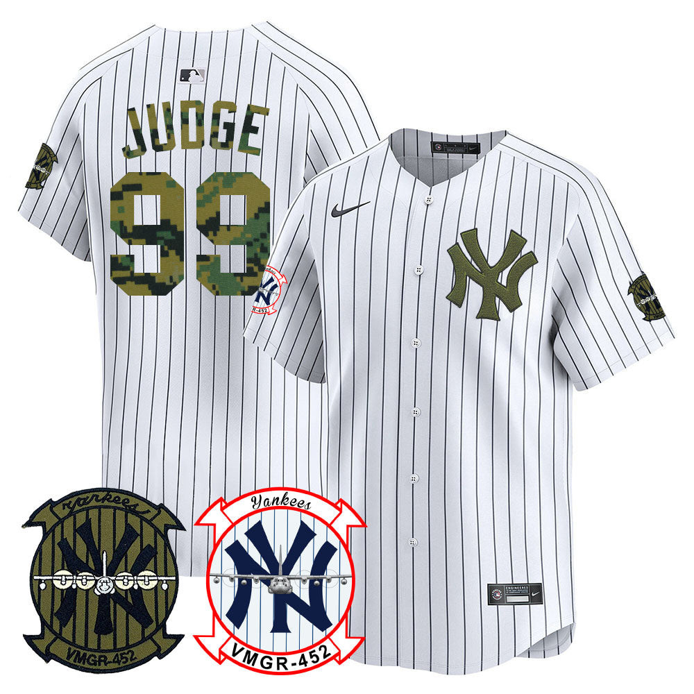 Aaron Judge Men's New York Yankees Woodland USMC Alternate Vapor Premier Limited White Jersey - All Stitched