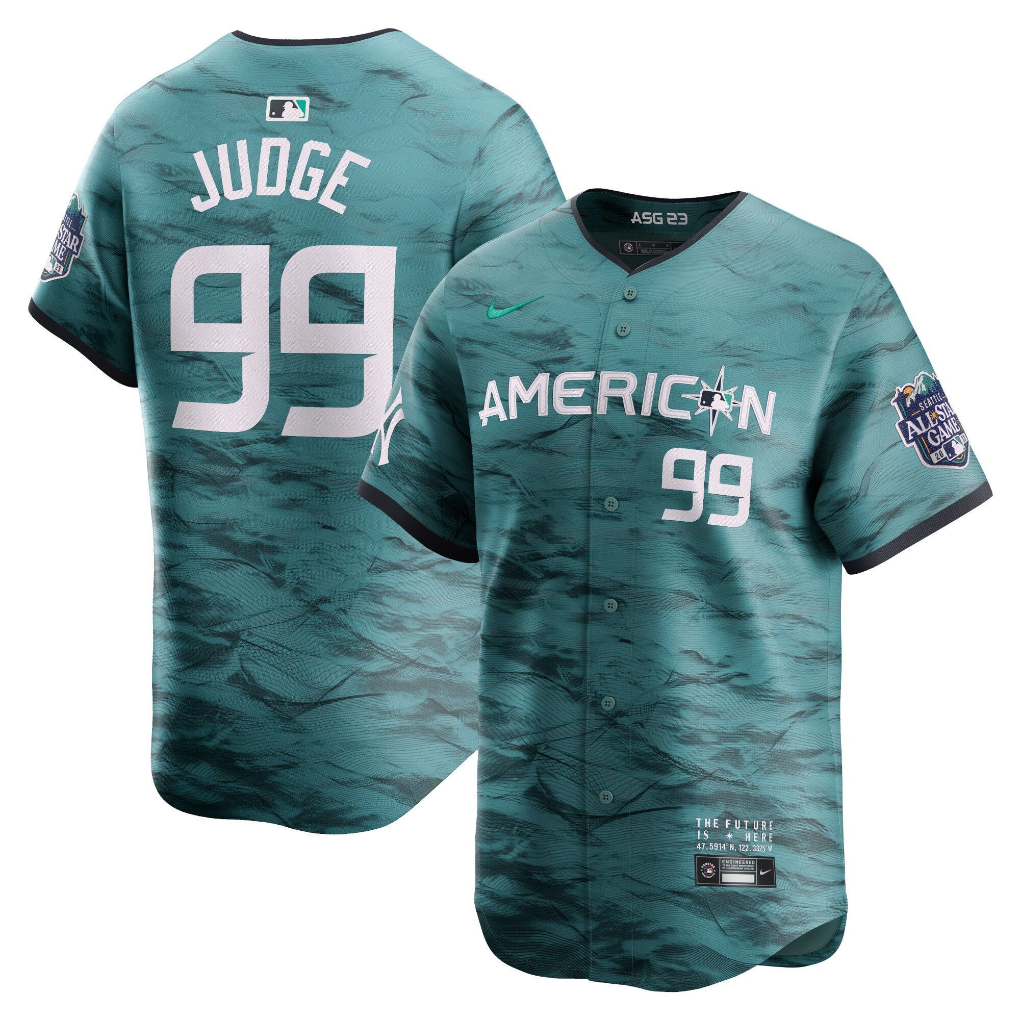 Aaron Judge Men's Seattle Mariners American League 2023 All-Star Game Teal Cool Base Jersey - All Stitched