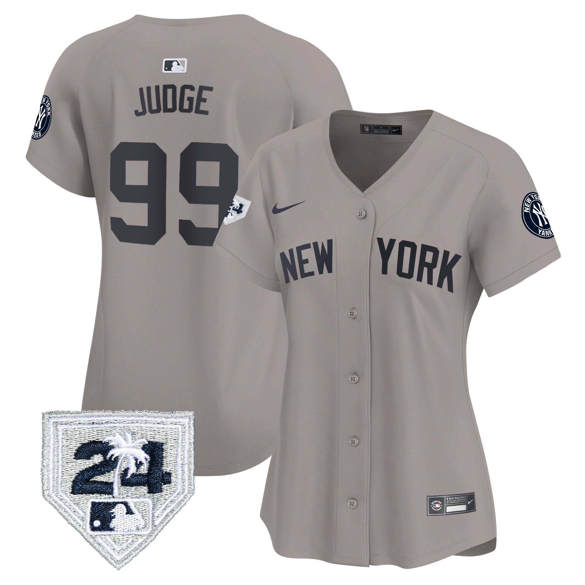Aaron Judge Women's New York Yankees 2024 Spring Training Patch Vapor Premier Limited V2 Gray Jersey - All Stitched