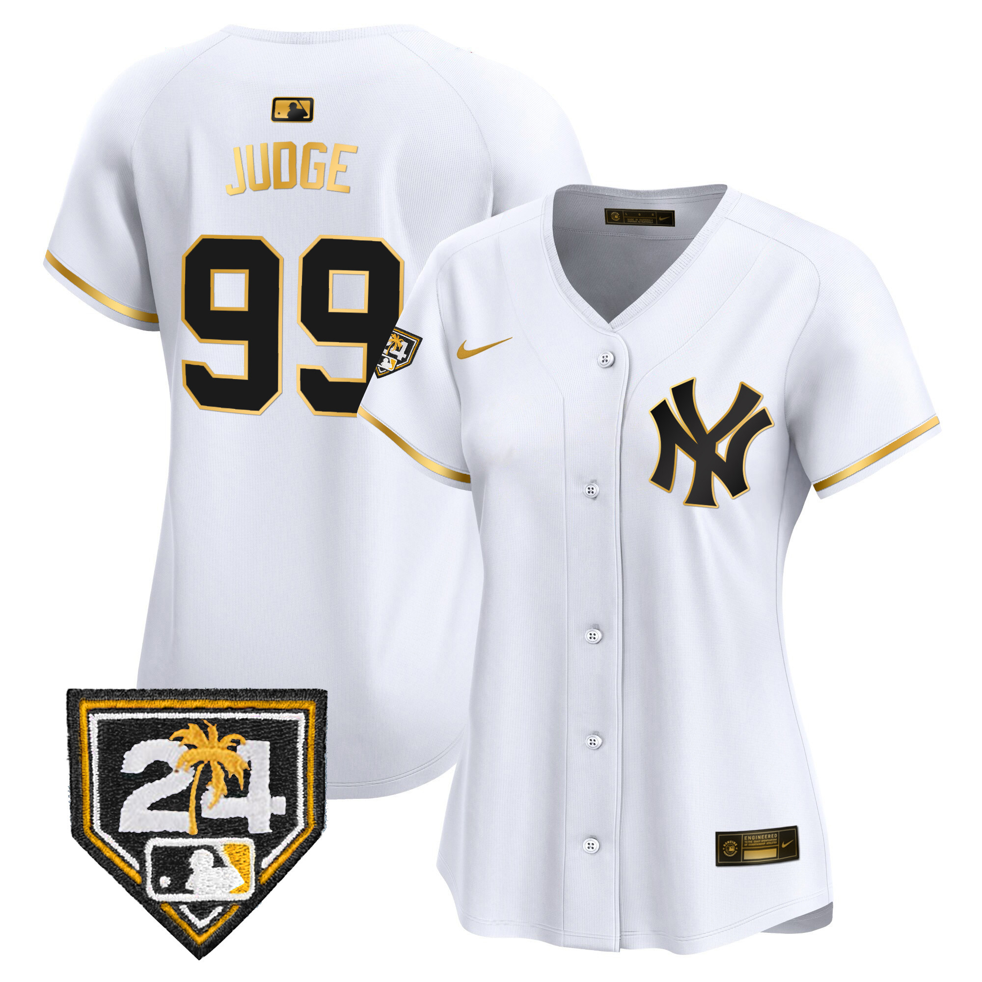 Aaron Judge Women's New York Yankees 2024 Spring Training Patch Vapor Premier Limited White Gold Jersey - All Stitched