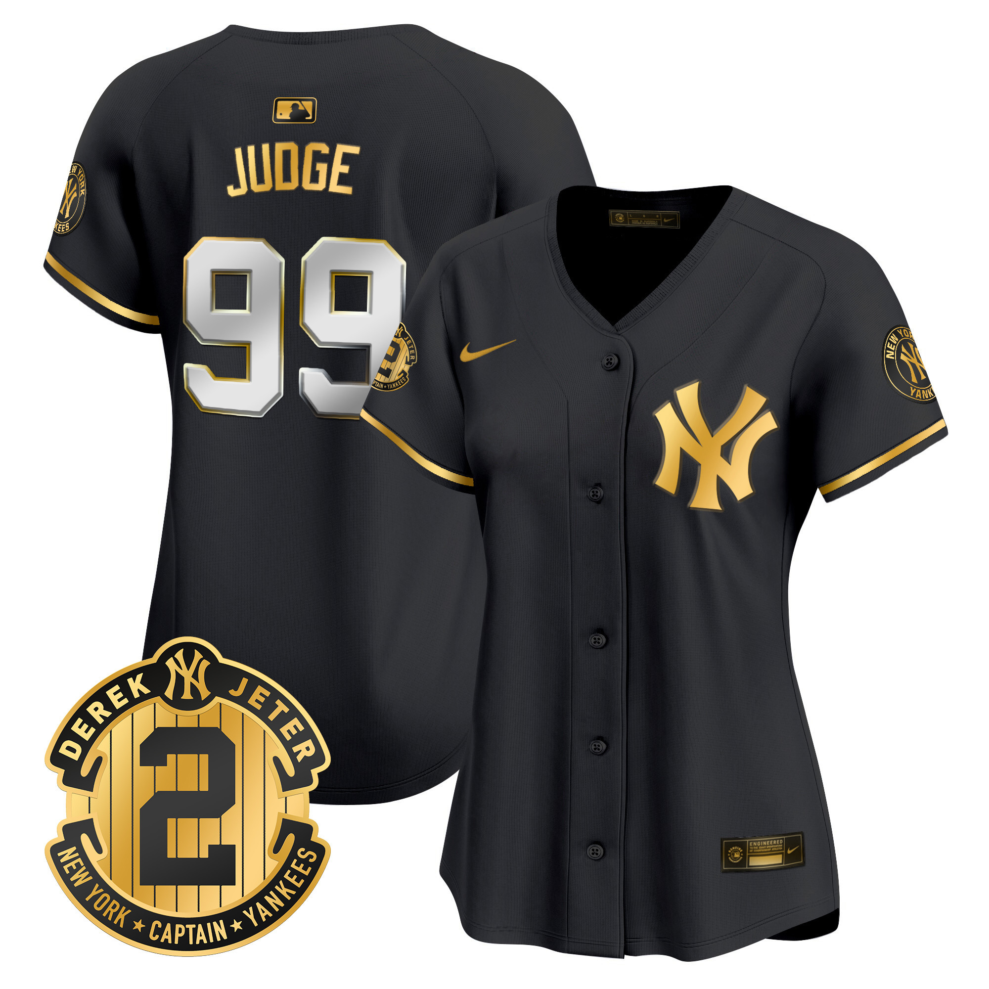 Aaron Judge Women's New York Yankees Derek Jeter Patch Vapor Premier Limited Black Gold Jersey - All Stitched
