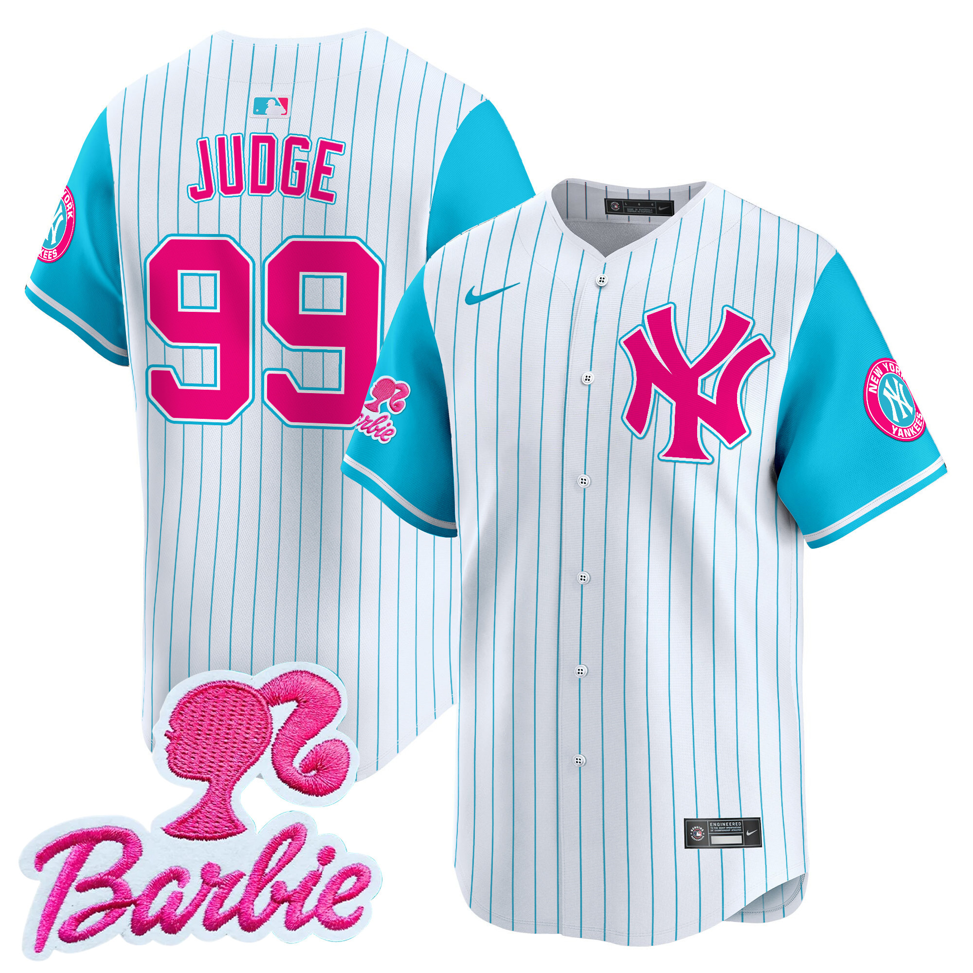 Aaron JudgeUnisex New York Yankees Barbie Patch Vapor Premier Limited Pinstripe Jersey - All Stitched