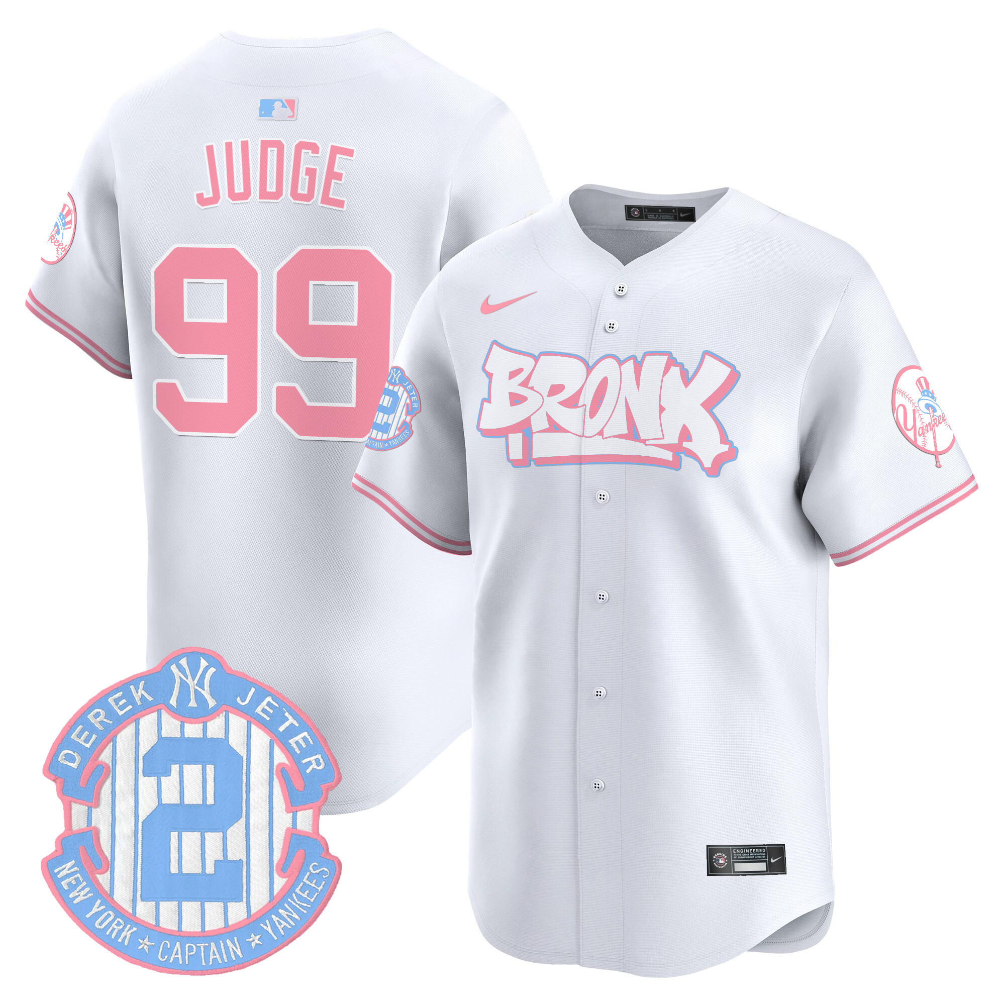Aaron JudgeUnisex New York Yankees The Bronx Graffiti Bubblegum Pink Vapor Premier Limited White Jersey V2 - All Stitched