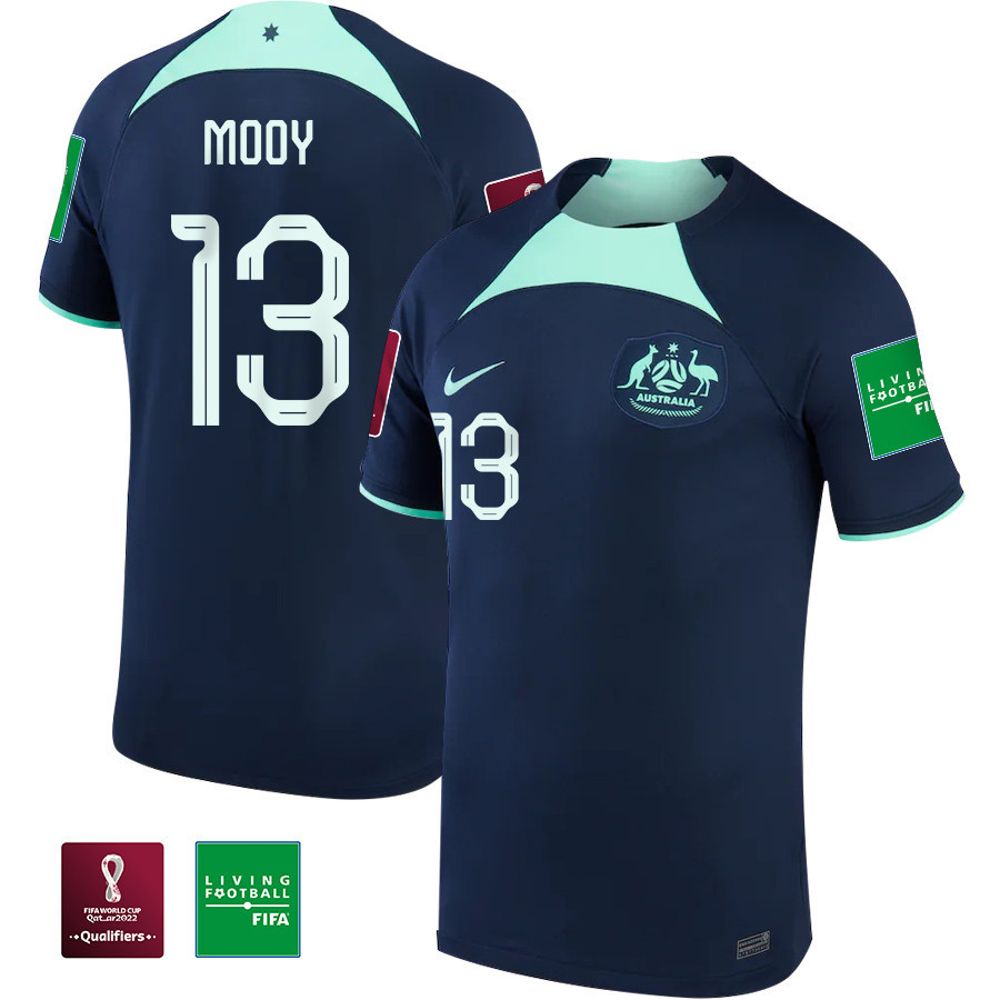 Aaron Mooy 13 Australia National Team FIFA World Cup Qatar 2022 Patch Away Soccer Jersey –