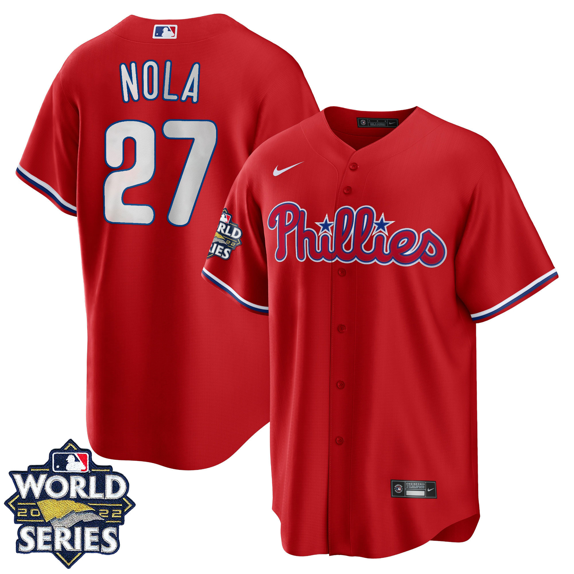 Aaron Nola Men's Philadelphia Phillies 2022 World Series Red Alternate Player Cool Base Jersey - All Stitched