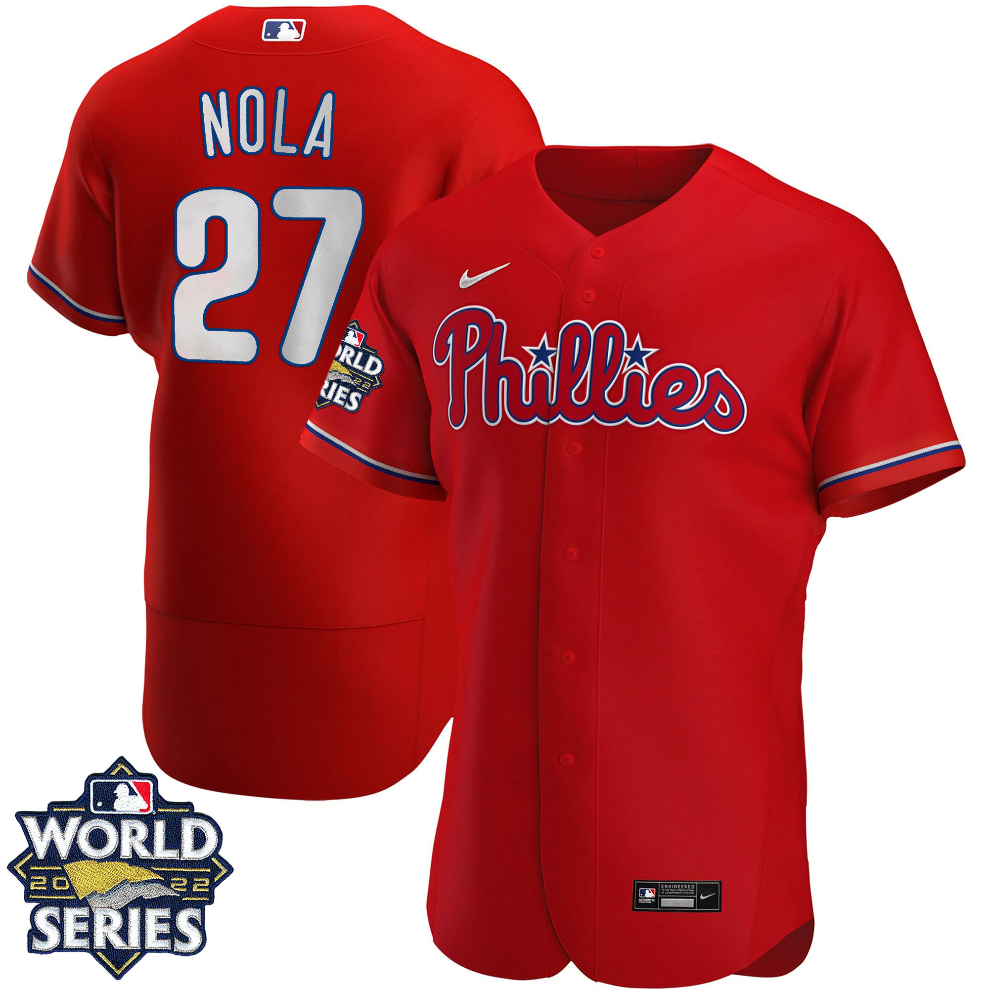 Aaron Nola Men's Philadelphia Phillies 2022 World Series Red Alternate Player Flex Base Jersey - All Stitched