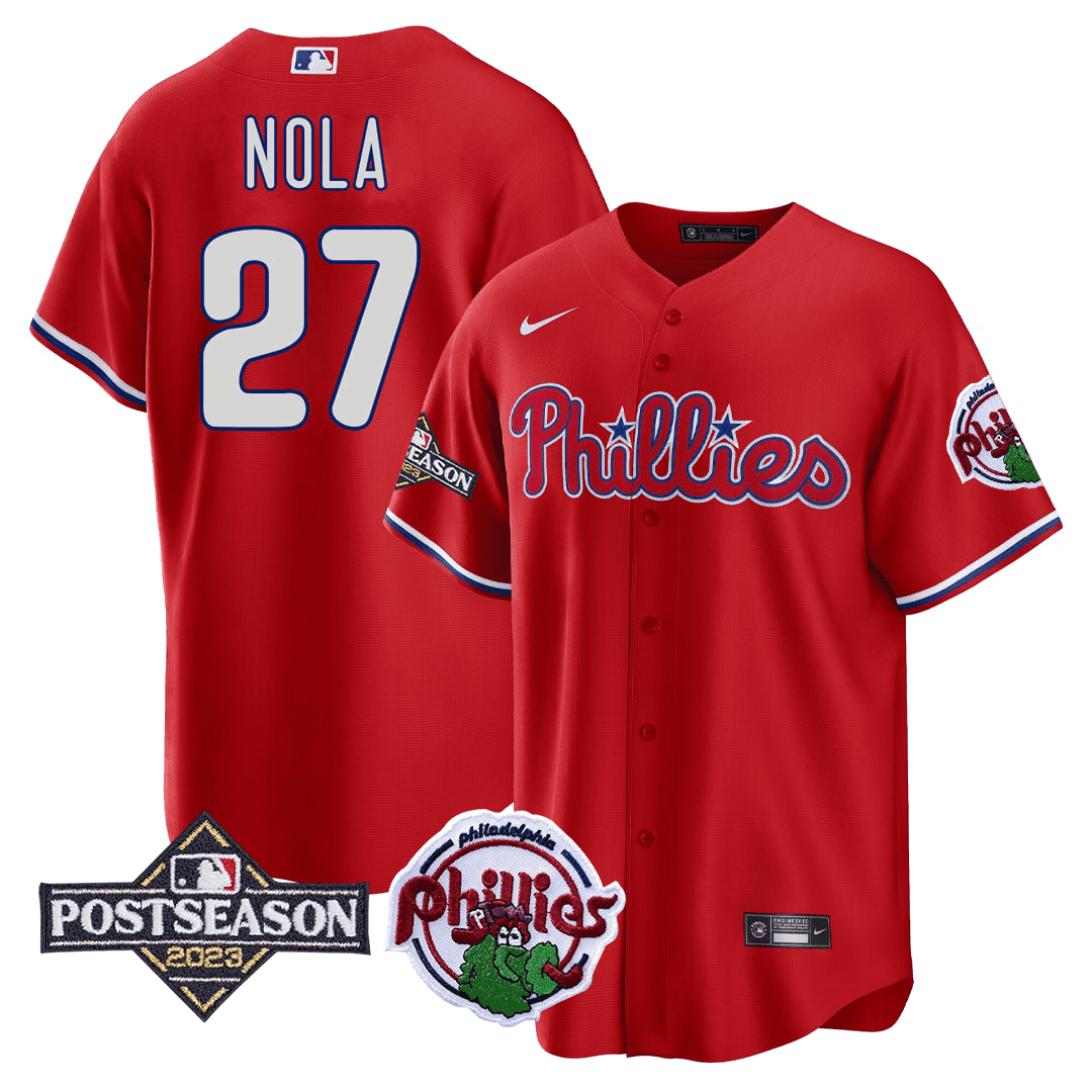 Aaron Nola Men's Philadelphia Phillies 2023 Postseason Patch Cool Red Jersey - All Stitched