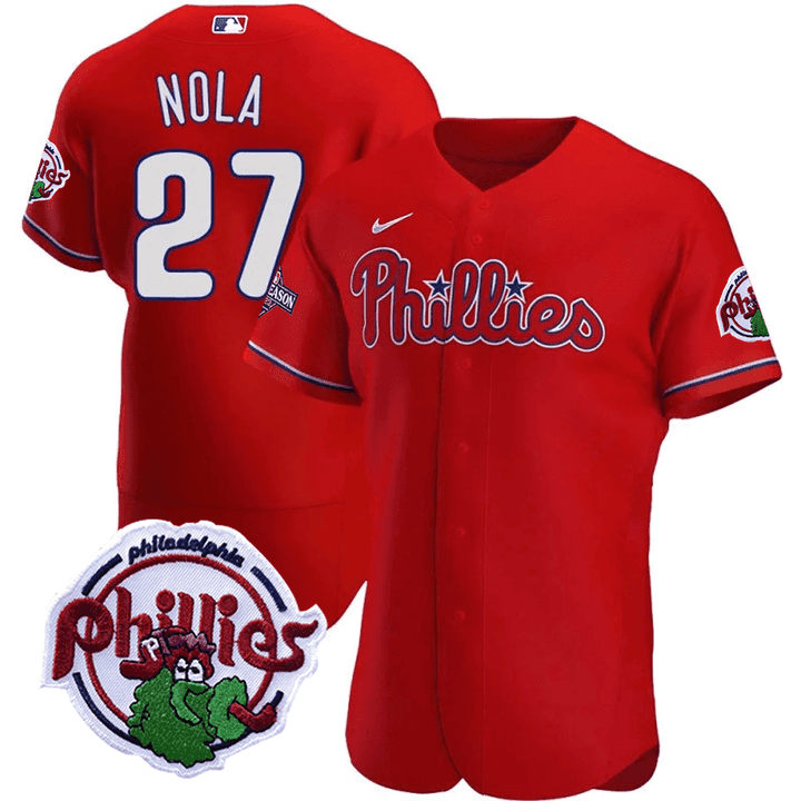 Aaron Nola Men's Philadelphia Phillies 2023 Postseason Patch Flex Red Jersey - All Stitched