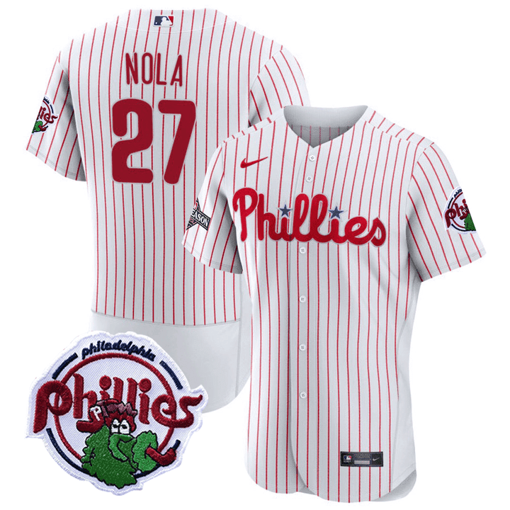 Aaron Nola Men's Philadelphia Phillies 2023 Postseason Patch Flex White Jersey - All Stitched