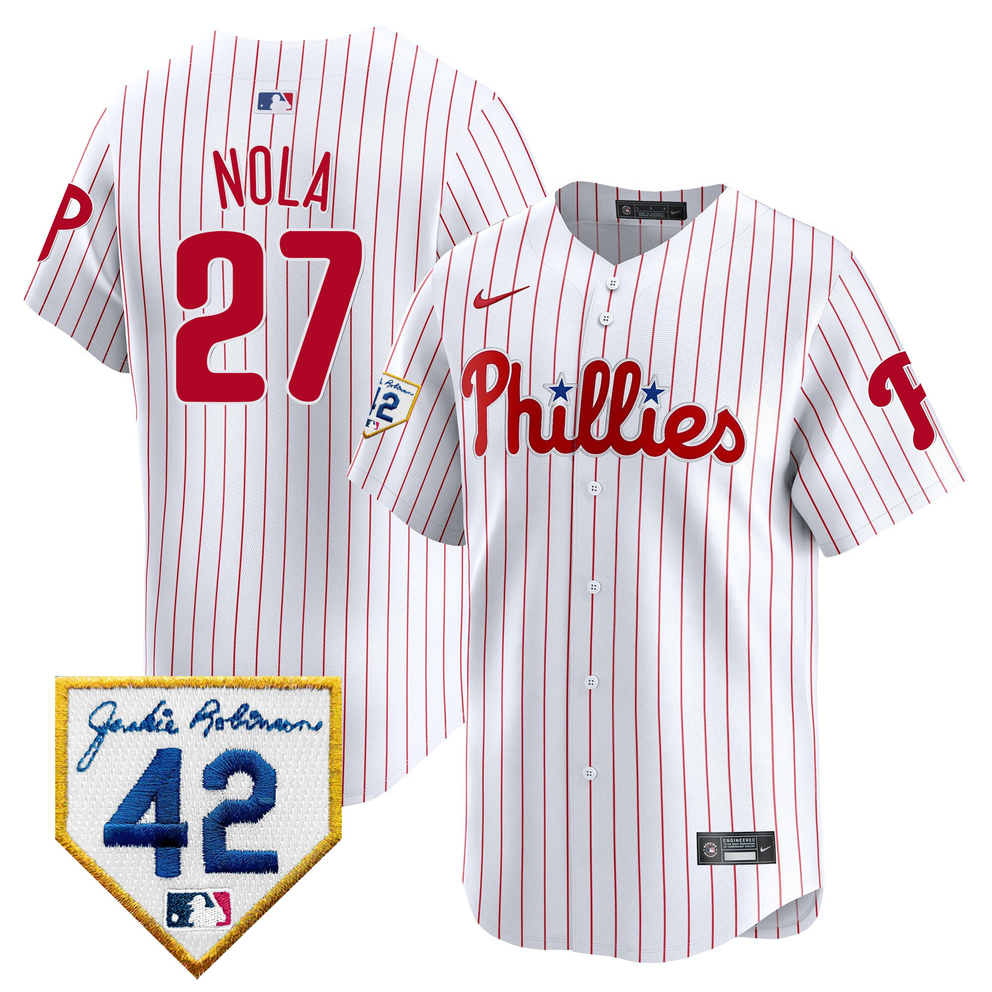 Aaron Nola Men's Philadelphia Phillies 2024 Jackie Robinson Patch Vapor Premier Limited White Jersey - All Stitched