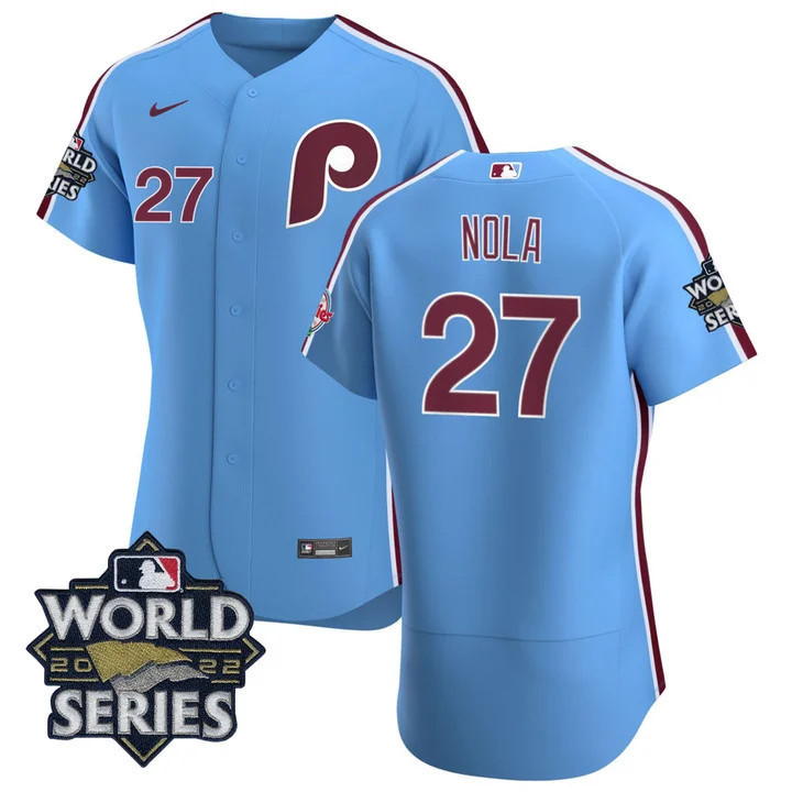 Aaron Nola Men's Philadelphia Phillies Cooperstown 2022 World Series Patch Flex Base Jersey - All Stitched