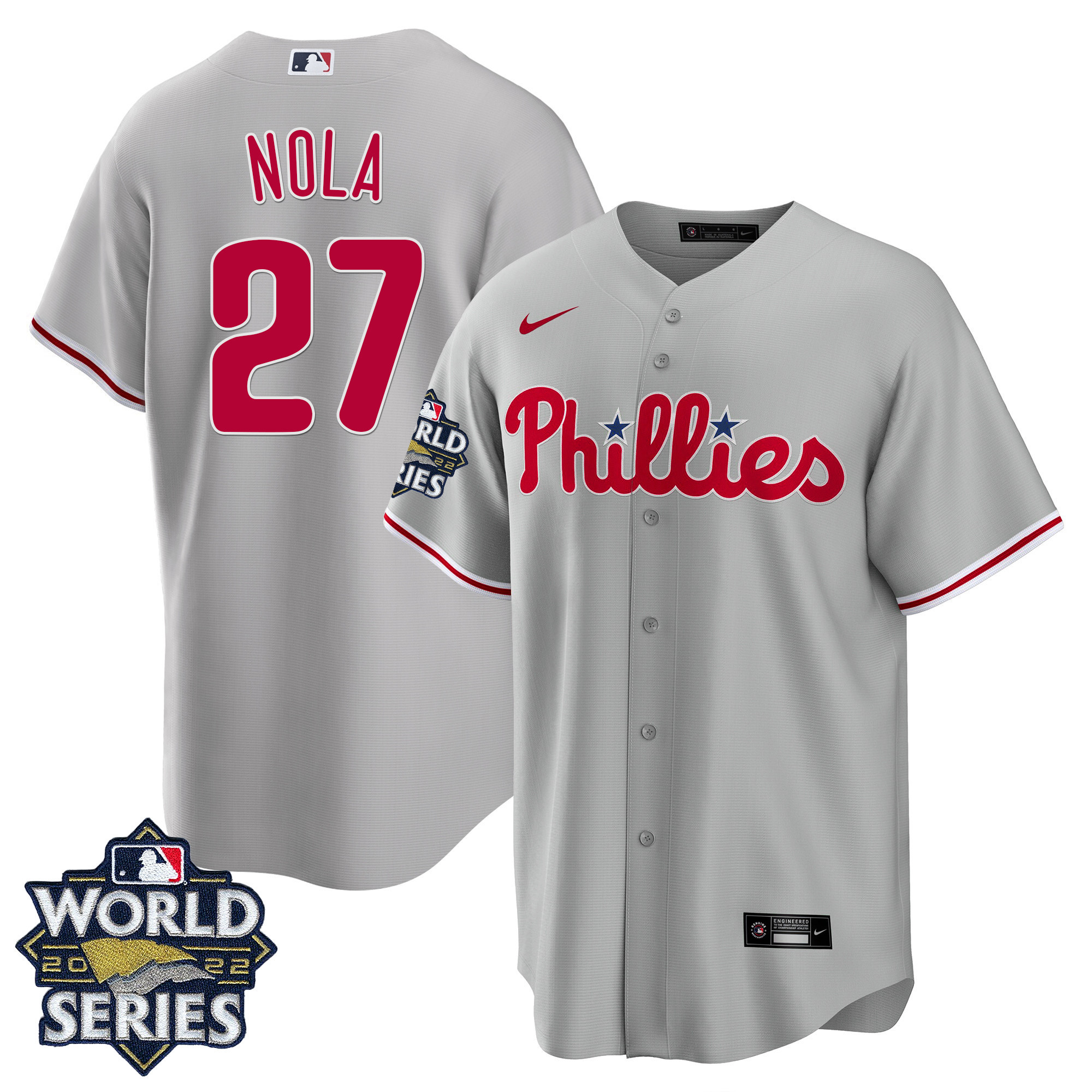 Aaron Nola Men's Philadelphia Phillies Gray Road 2022 World Series Cool Base Jersey - All Stitched