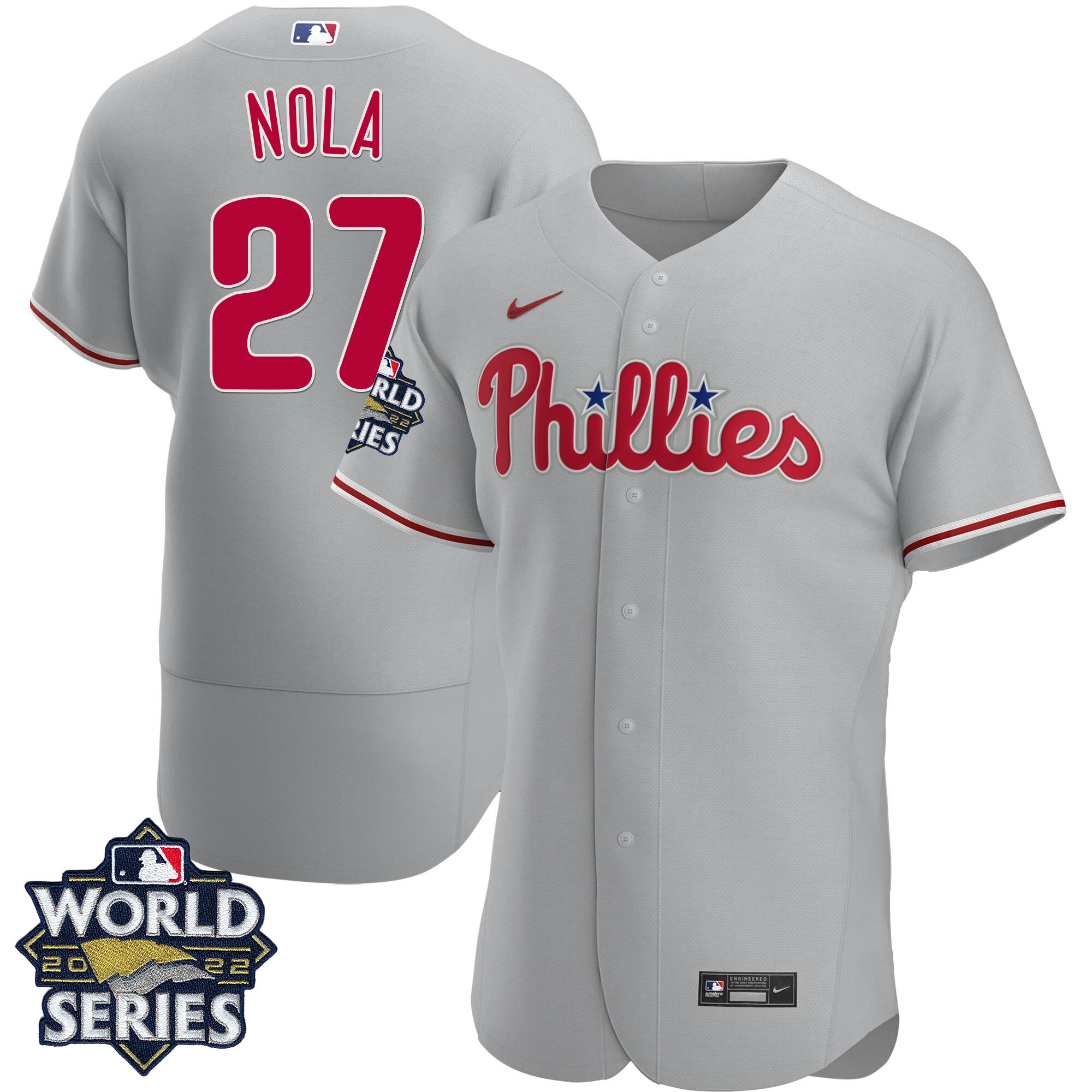 Aaron Nola Men's Philadelphia Phillies Gray Road 2022 World Series Flex Base Jersey - All Stitched