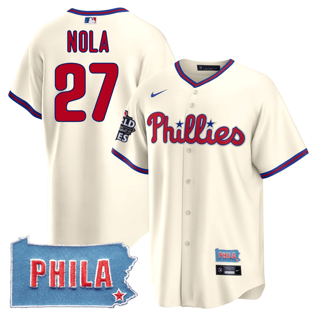 Aaron Nola Men's Philadelphia Phillies PHILA PA State Patch Cream Jersey - All Stitched