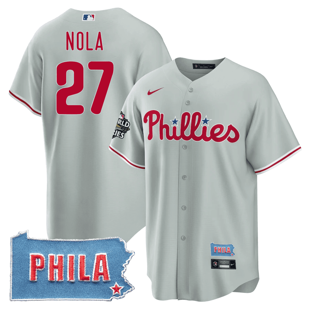 Aaron Nola Men's Philadelphia Phillies PHILA PA State Patch Gray Jersey - All Stitched